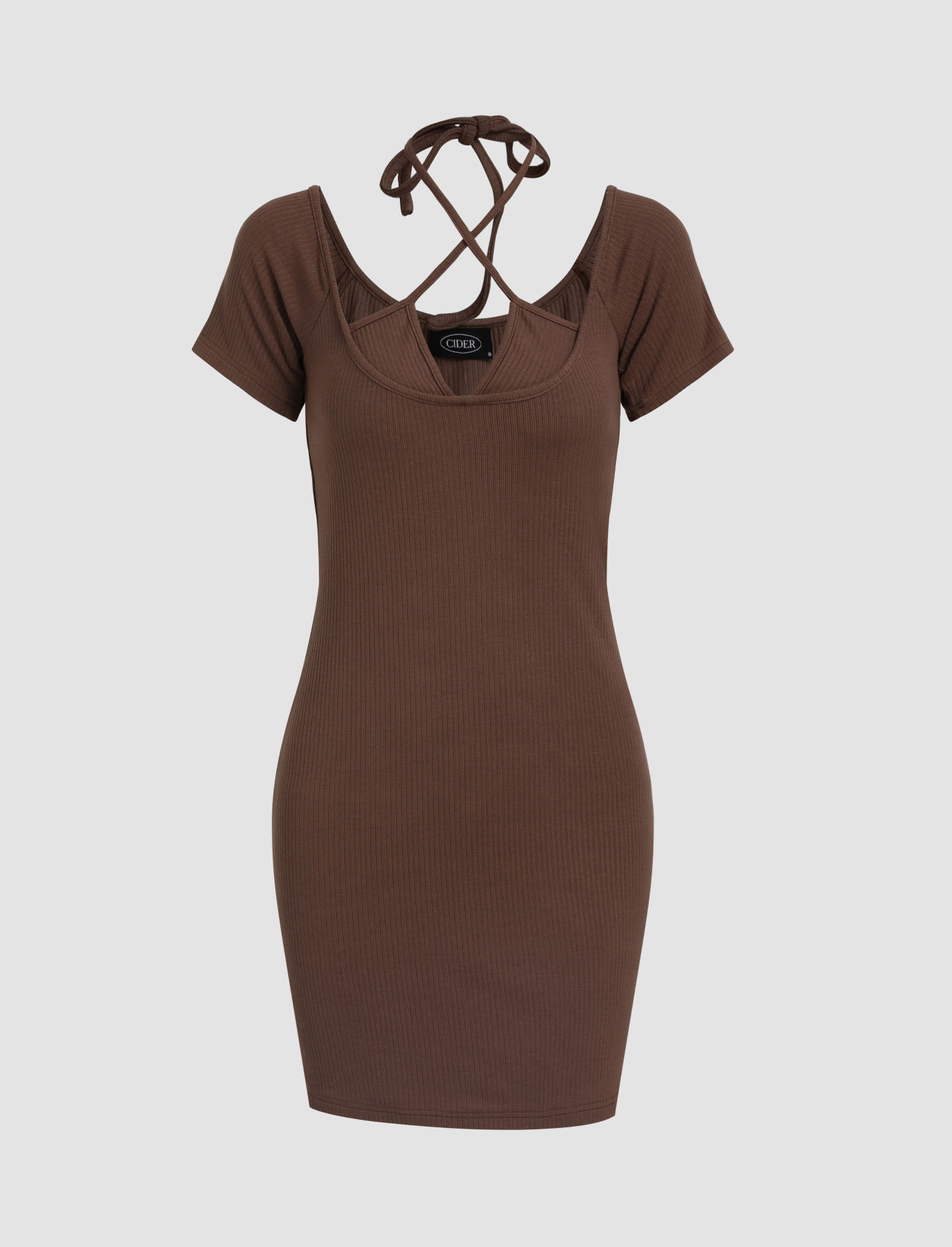 Brown Halter Mini Dress