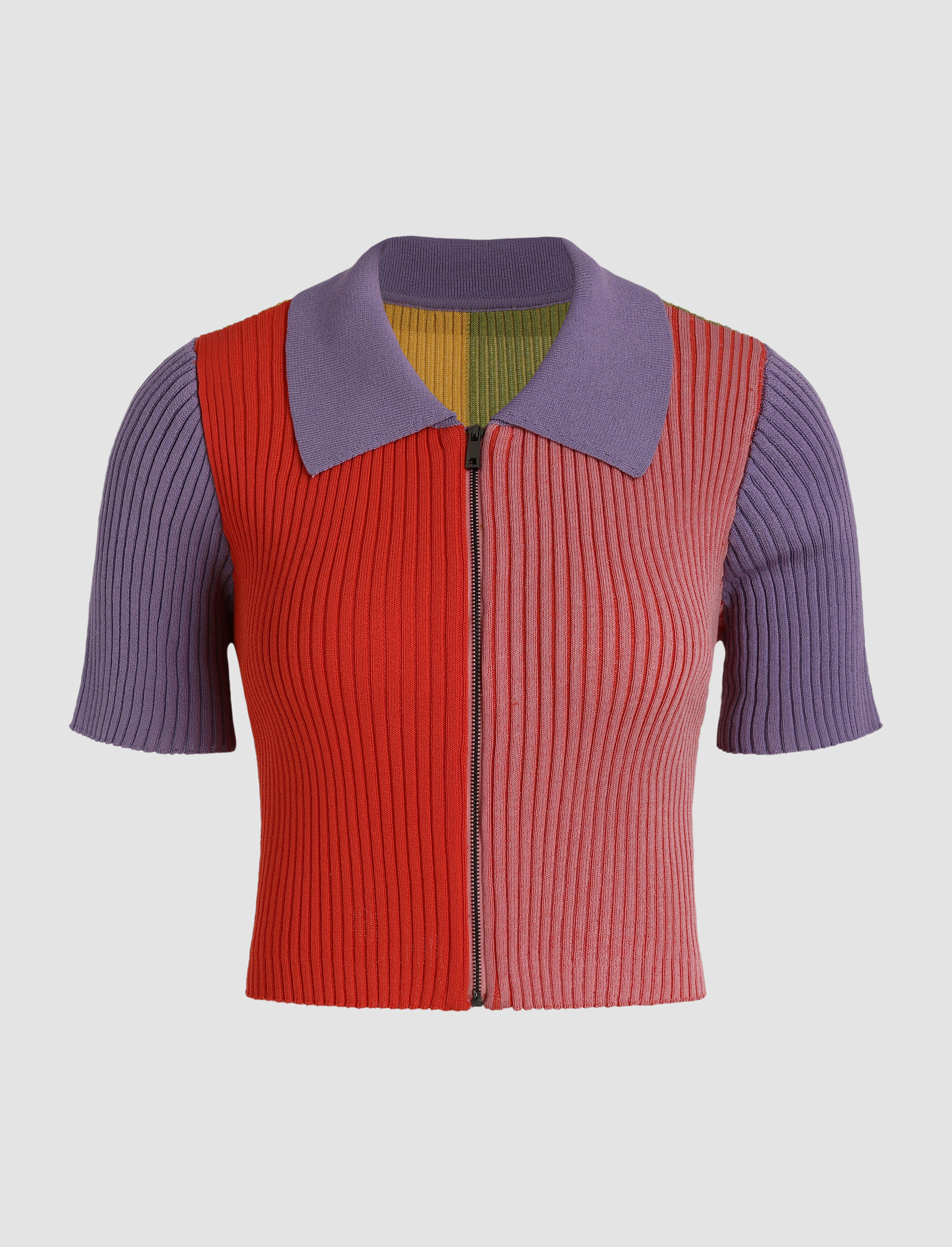 Patchy Zipper Up Knitted Top - Cider