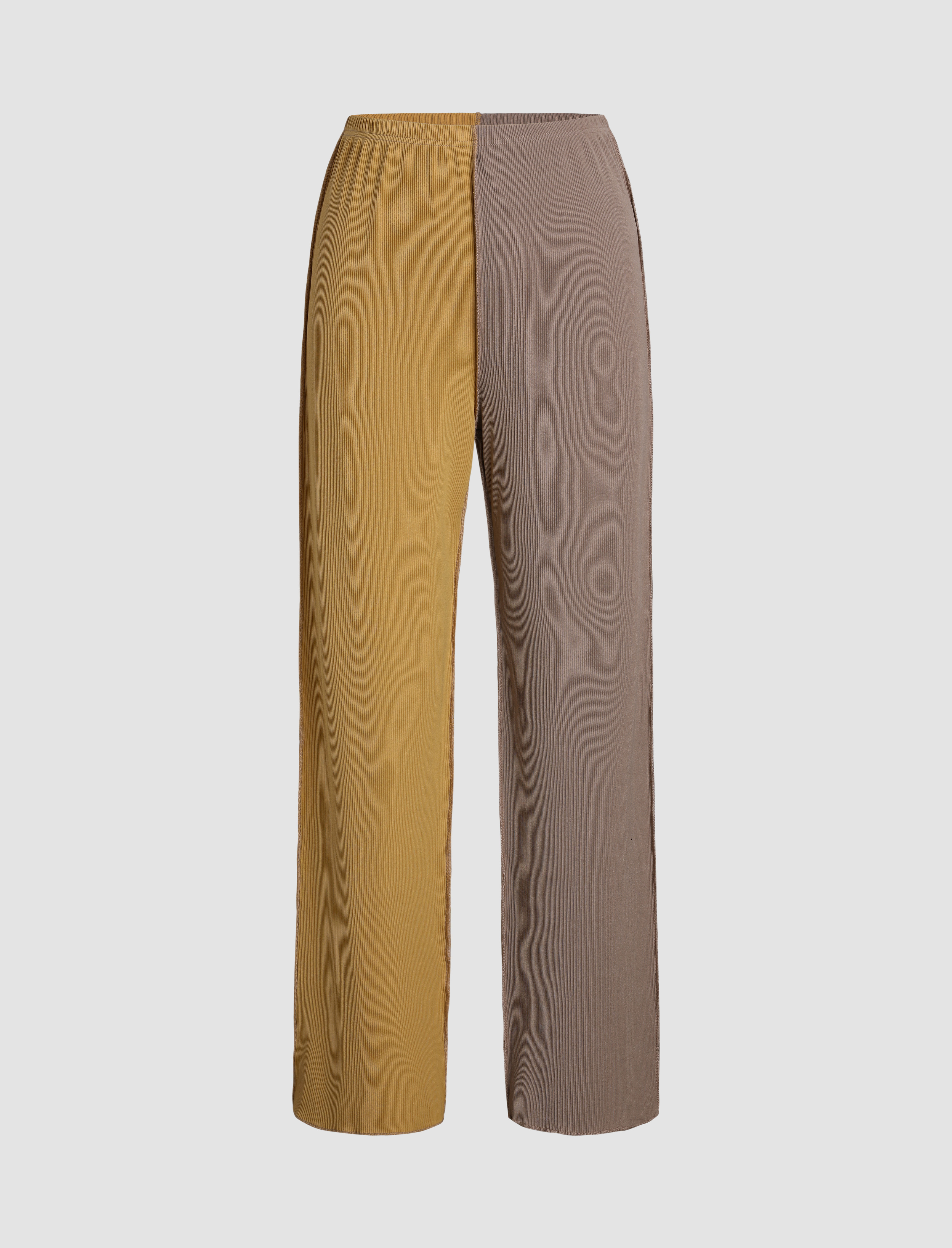 Two Tone Rib-knit Pants - Cider