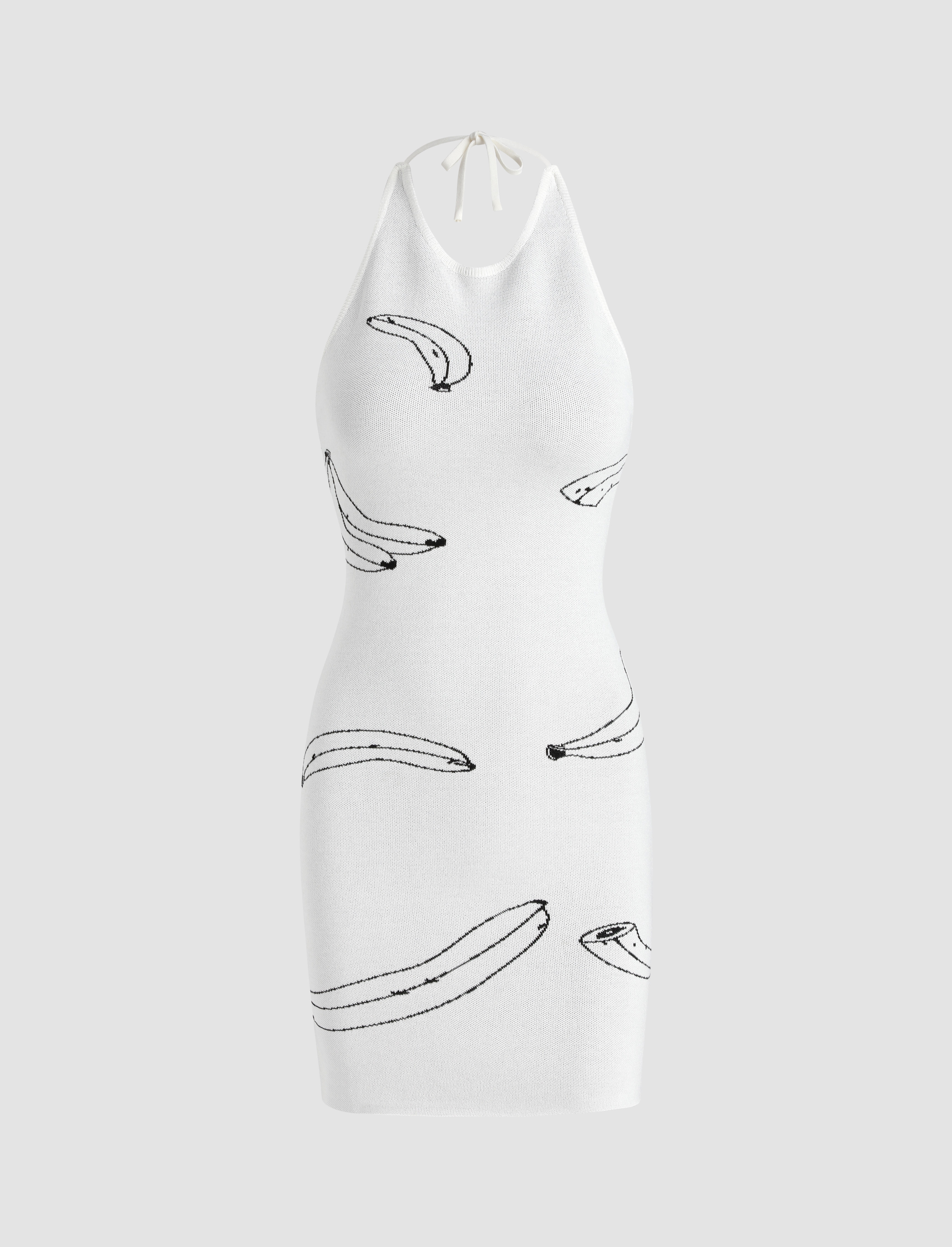 Knit Fruit Print Halter Mini Dress Cider