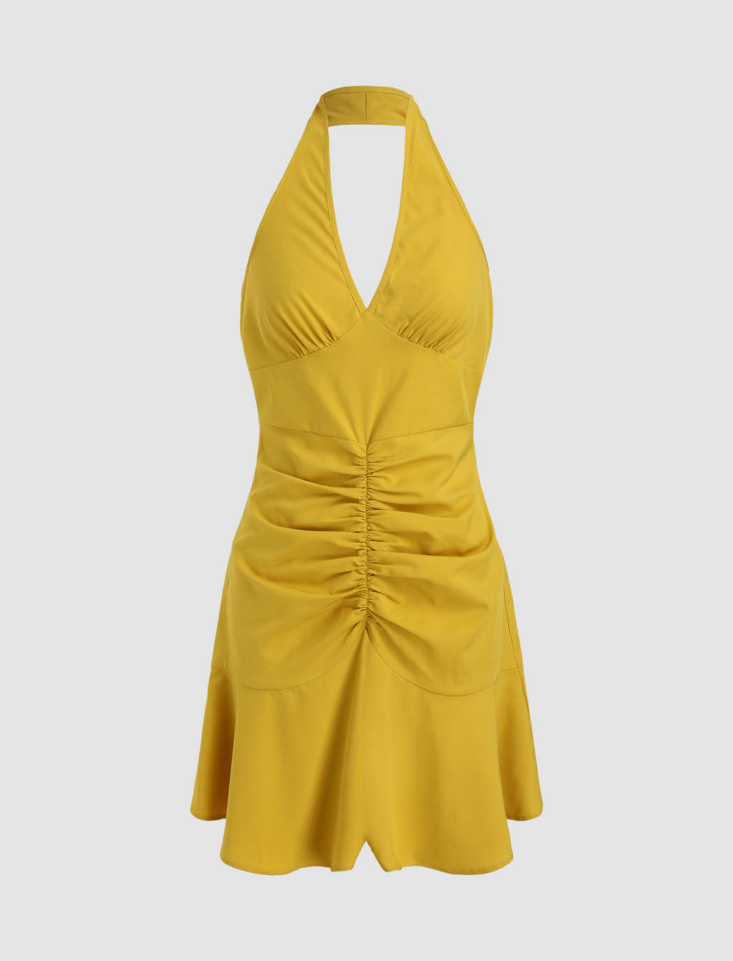 Yellow Ruched Halter Dress - Cider