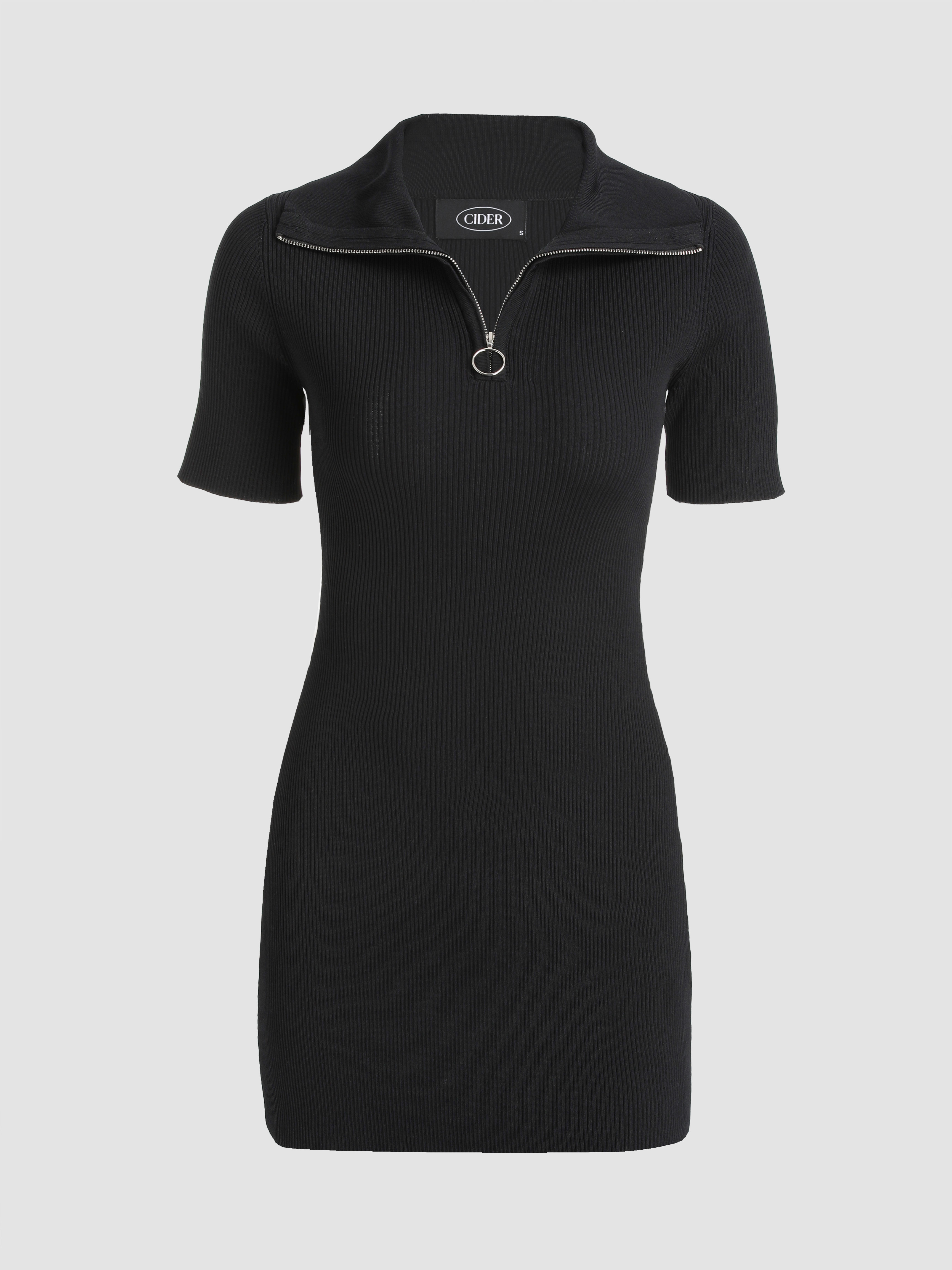 Knit Zipper Collar Dress Cider