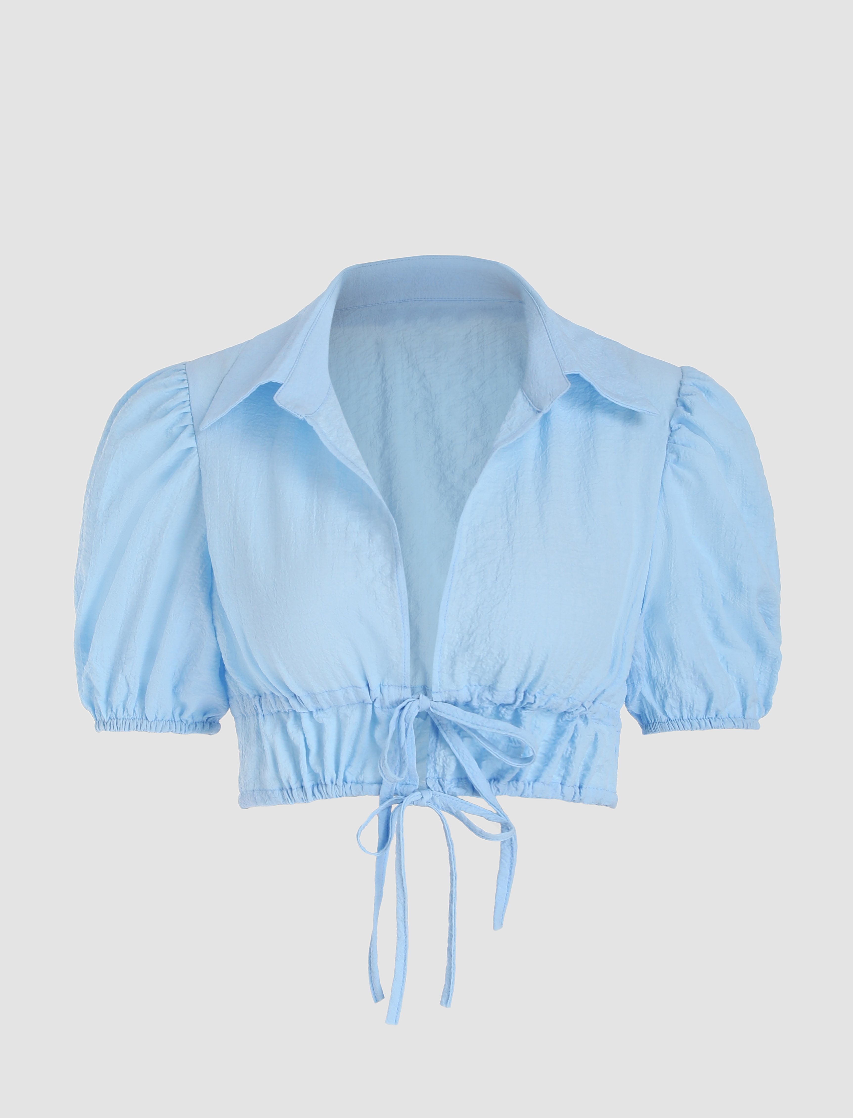 Baby Blue Tie Front Blouse - Cider