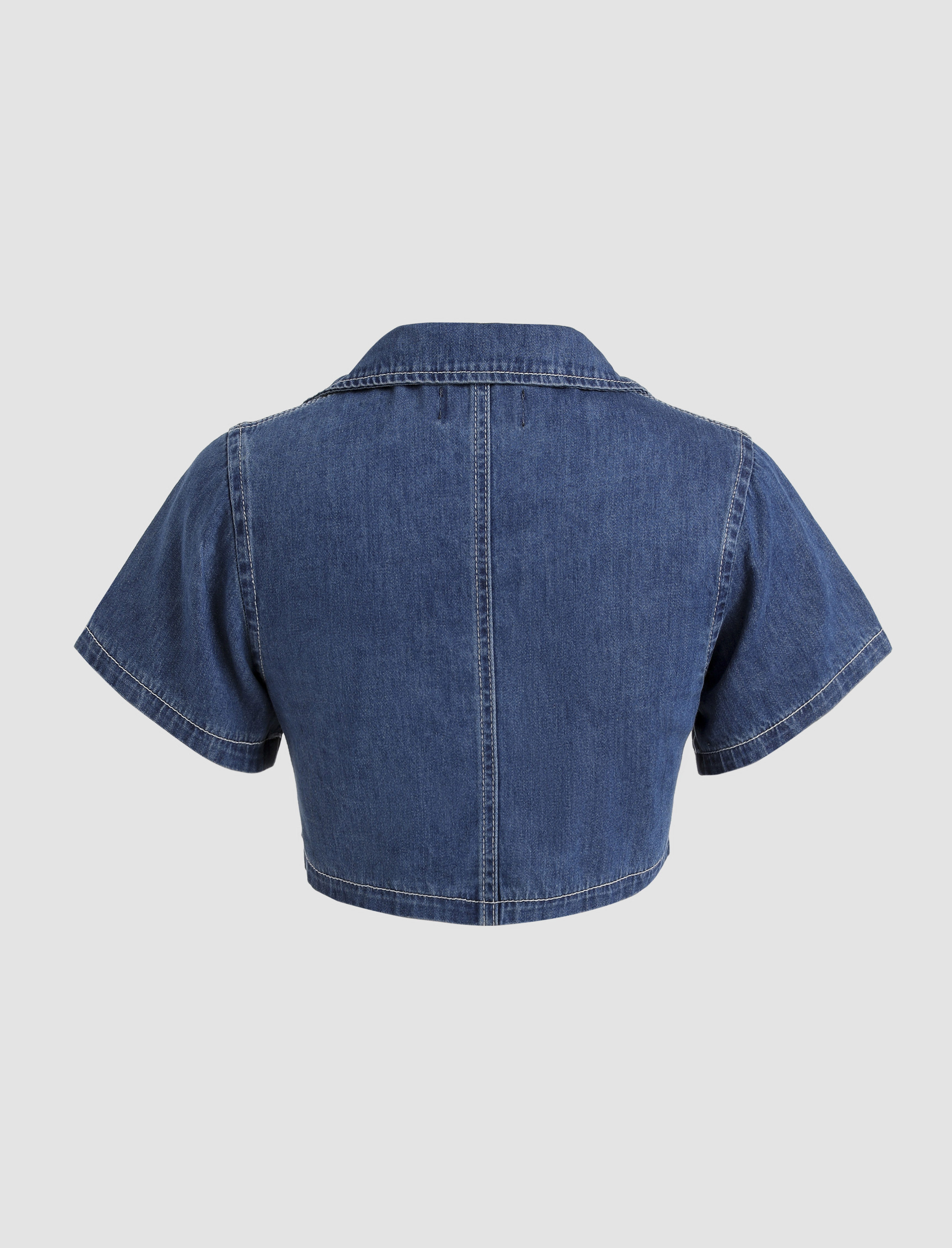 【WONDER WONDER】Bubel semi crop short sleeve denim shirt jk Sino Pocket Snap Button Short Sleeve Denim Shirt - WONDER