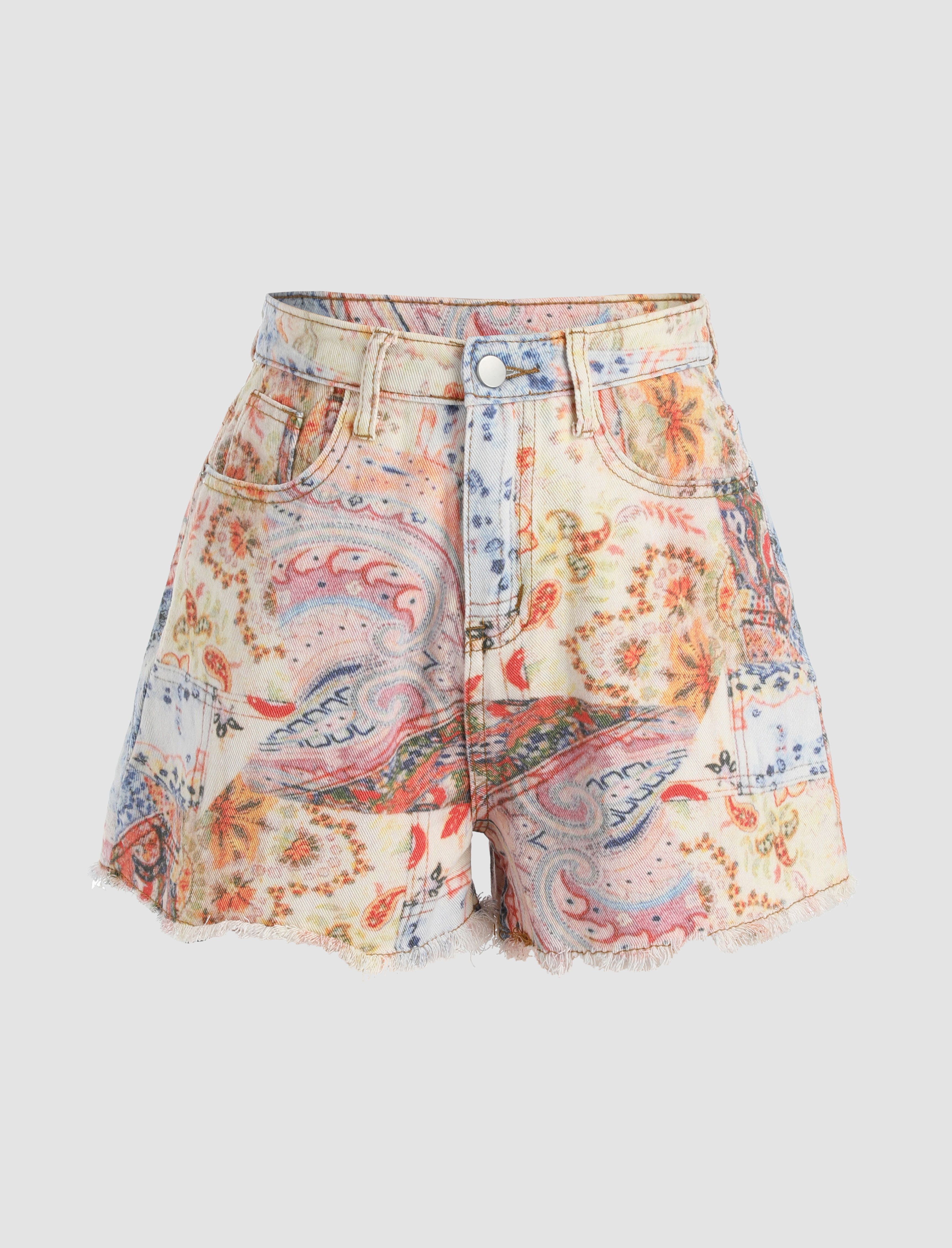 【ANGLAN】Side Paisley Denim Half Shorts Aelfric Eden Mens Star Patchwork Casual Denim Shorts Mid