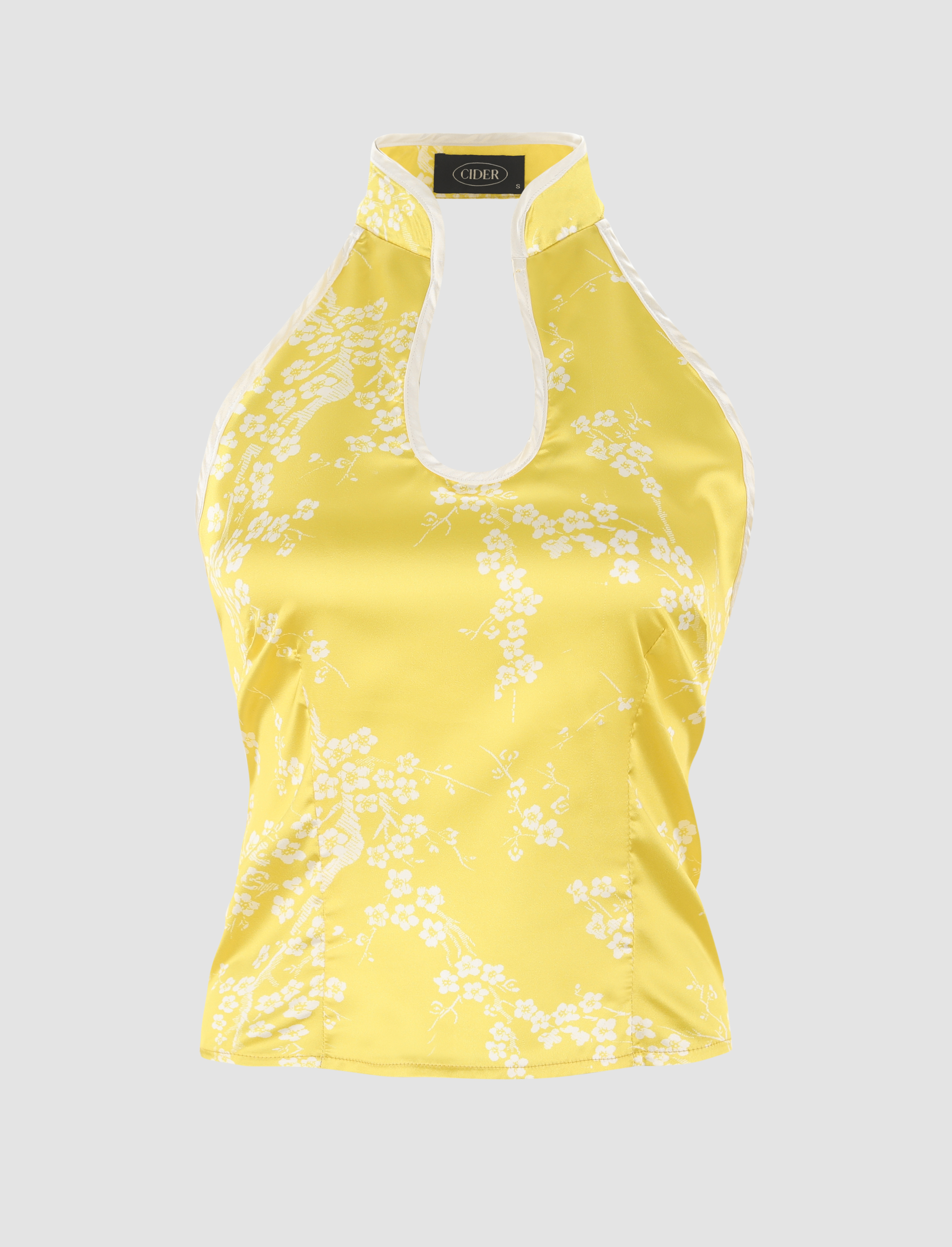 イエロー フローラル ホルター トップ Cider