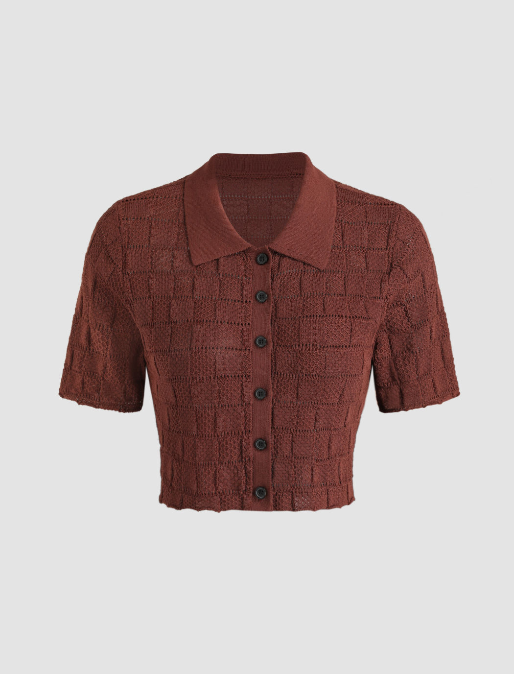 Einfarbiges Strick-T-Shirt mit Knopfleiste