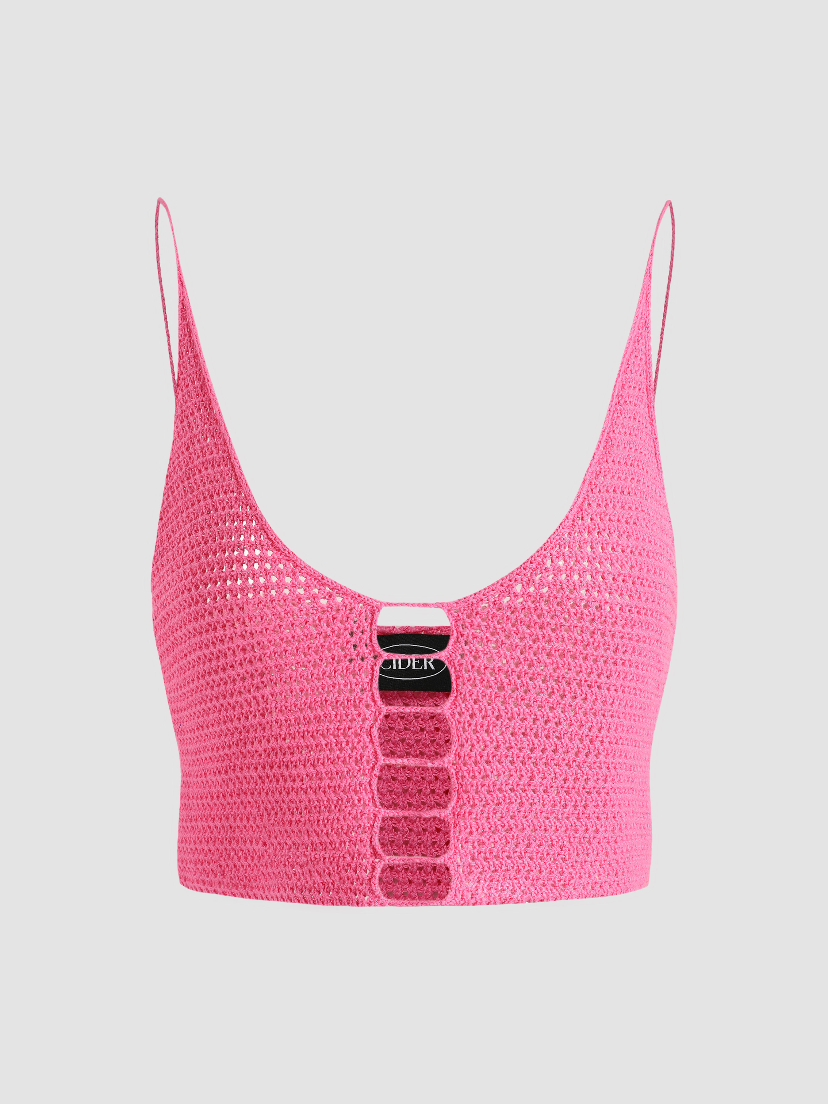 Pink Hollow Knitted Tank Top - Cider