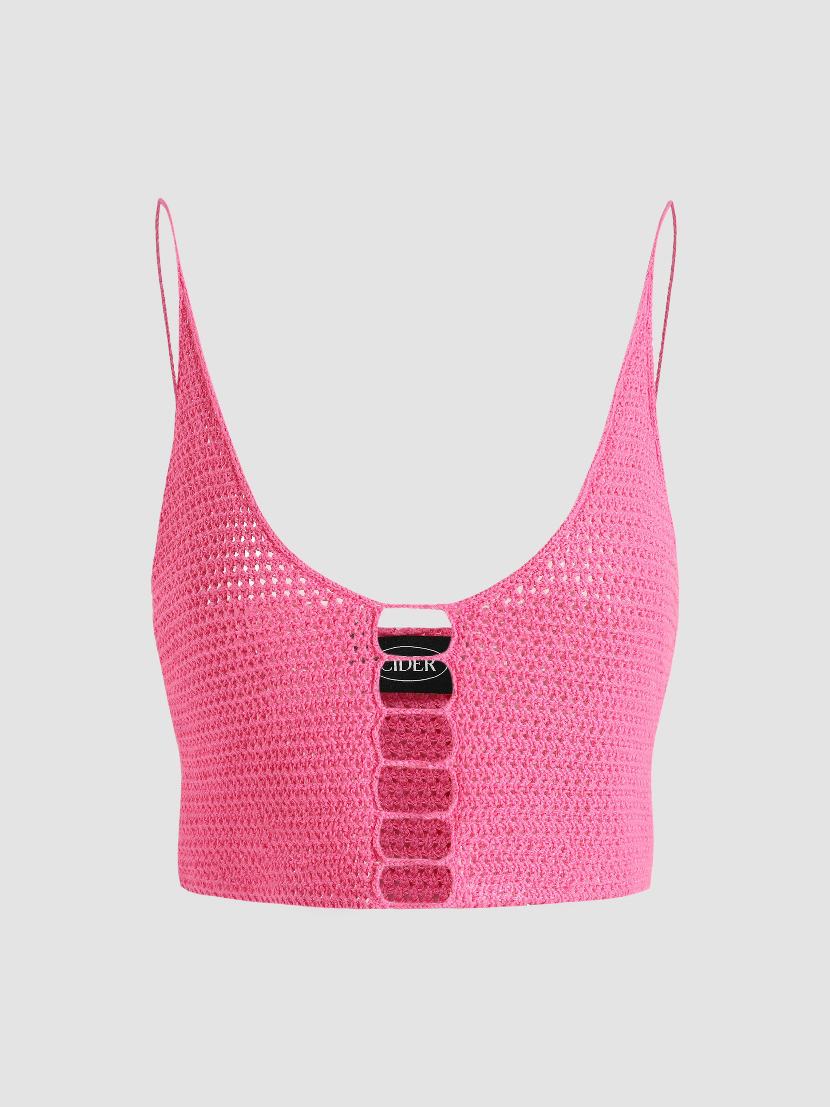 Pink Hollow Knitted Tank Top Cider