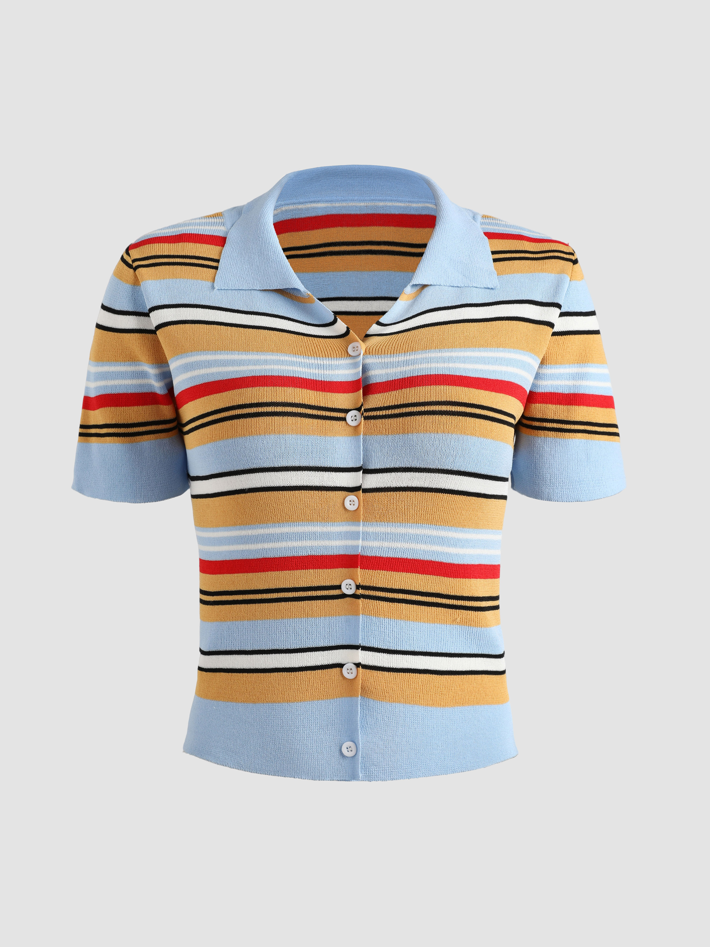 Striped Collar Knitted Top Cider