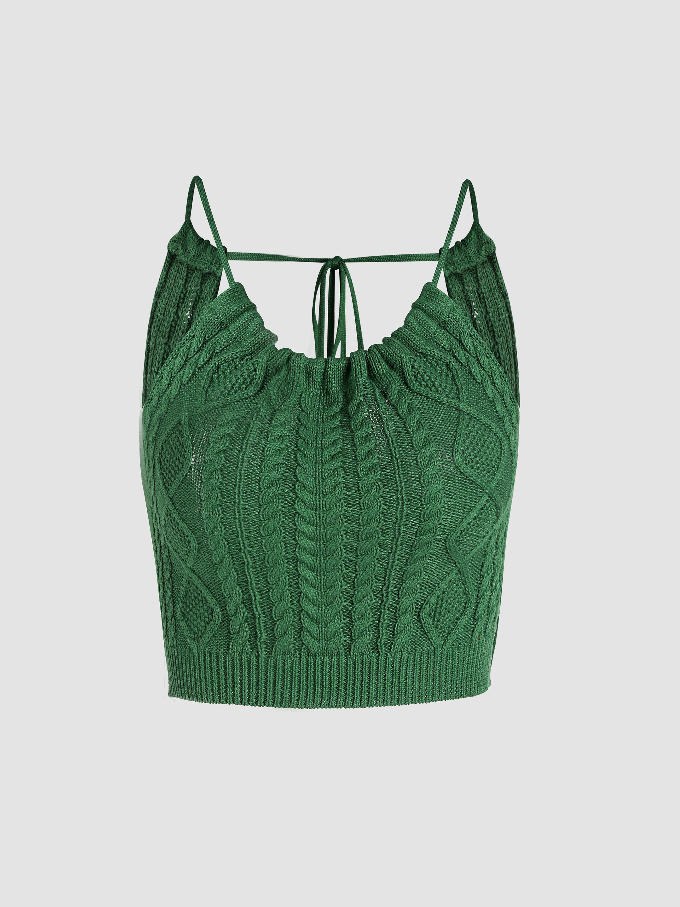 Green Tie Back Knitted Tank Top Cider