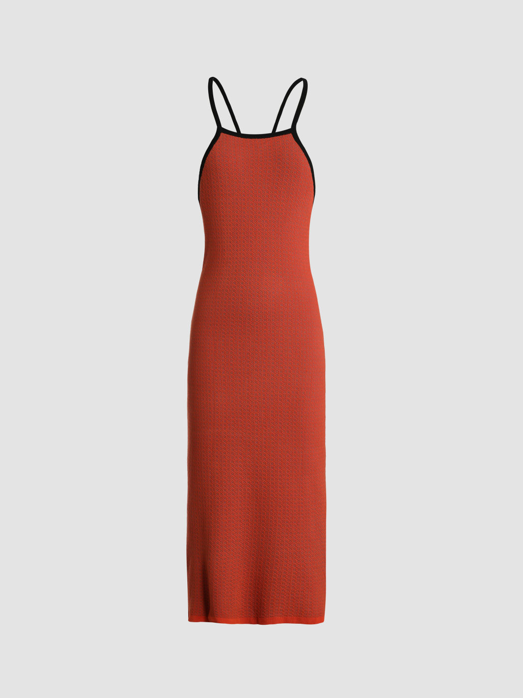 Rotes, figurbetontes, gestricktes Midikleid