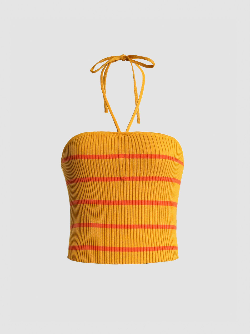 Gestricktes Neckholder-Top mit orangefarbenen Streifen
