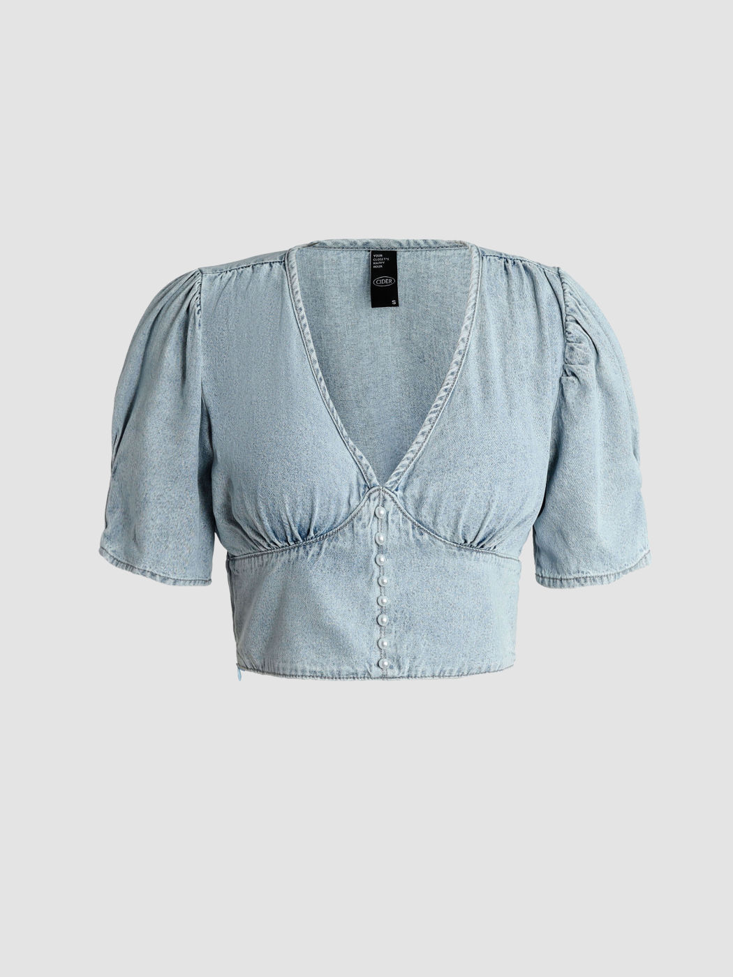 Denim-Bluse mit Perlenknöpfen