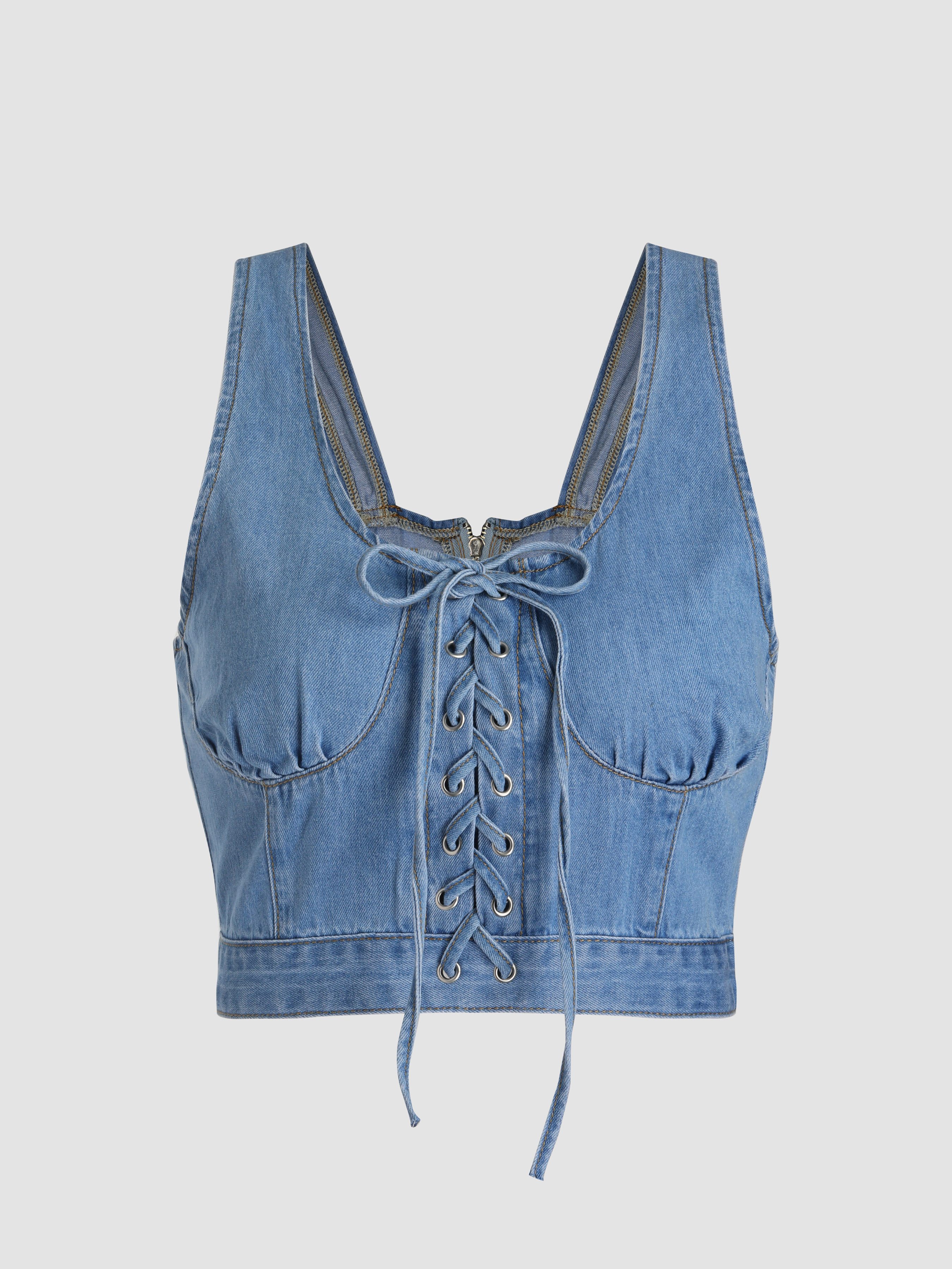 Hit The Road Lace Up Denim Top - Cider