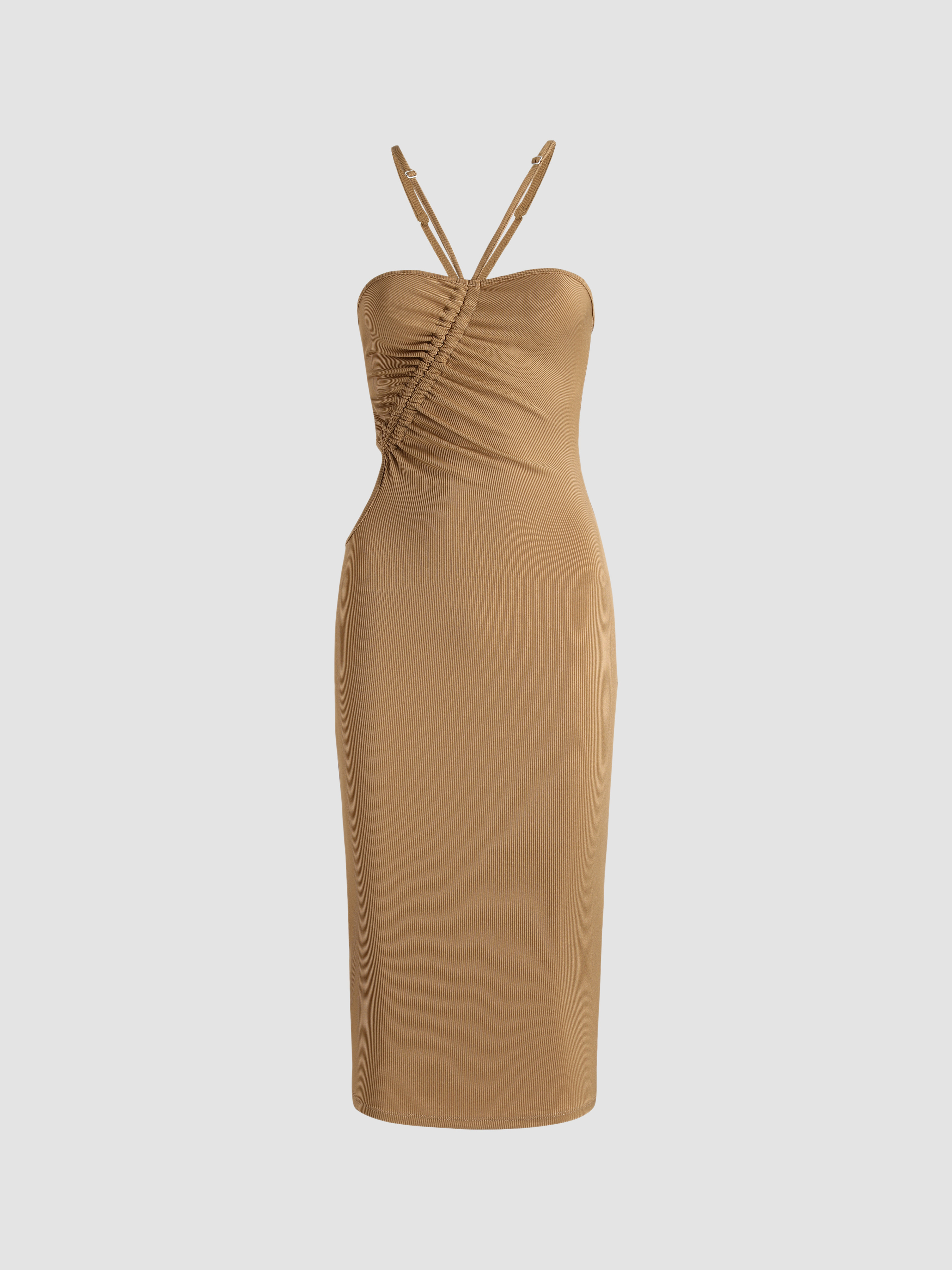 Cut Out Ruched Midi Dress Cider