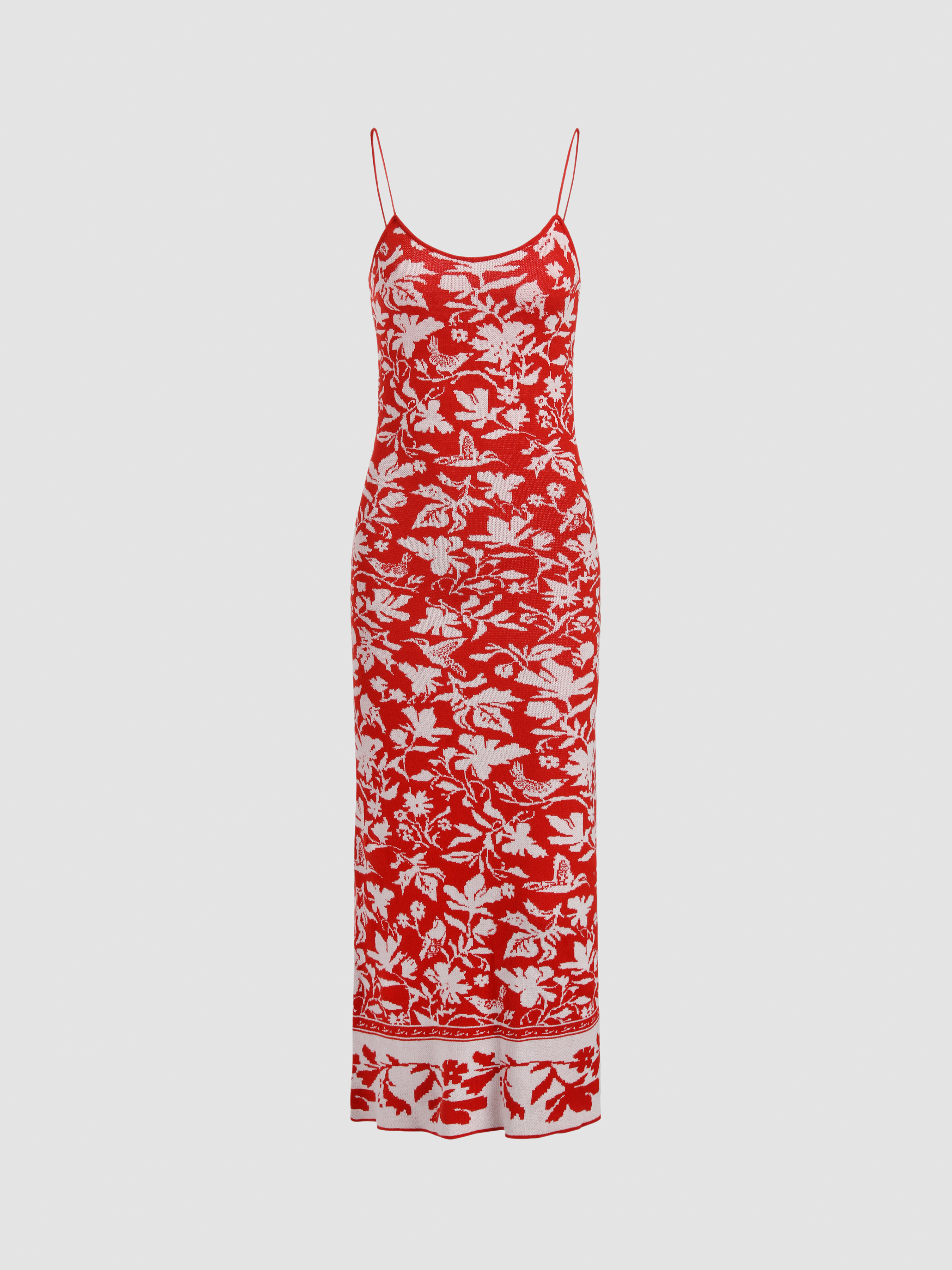 Knit Red Leaf Print Dress Cider