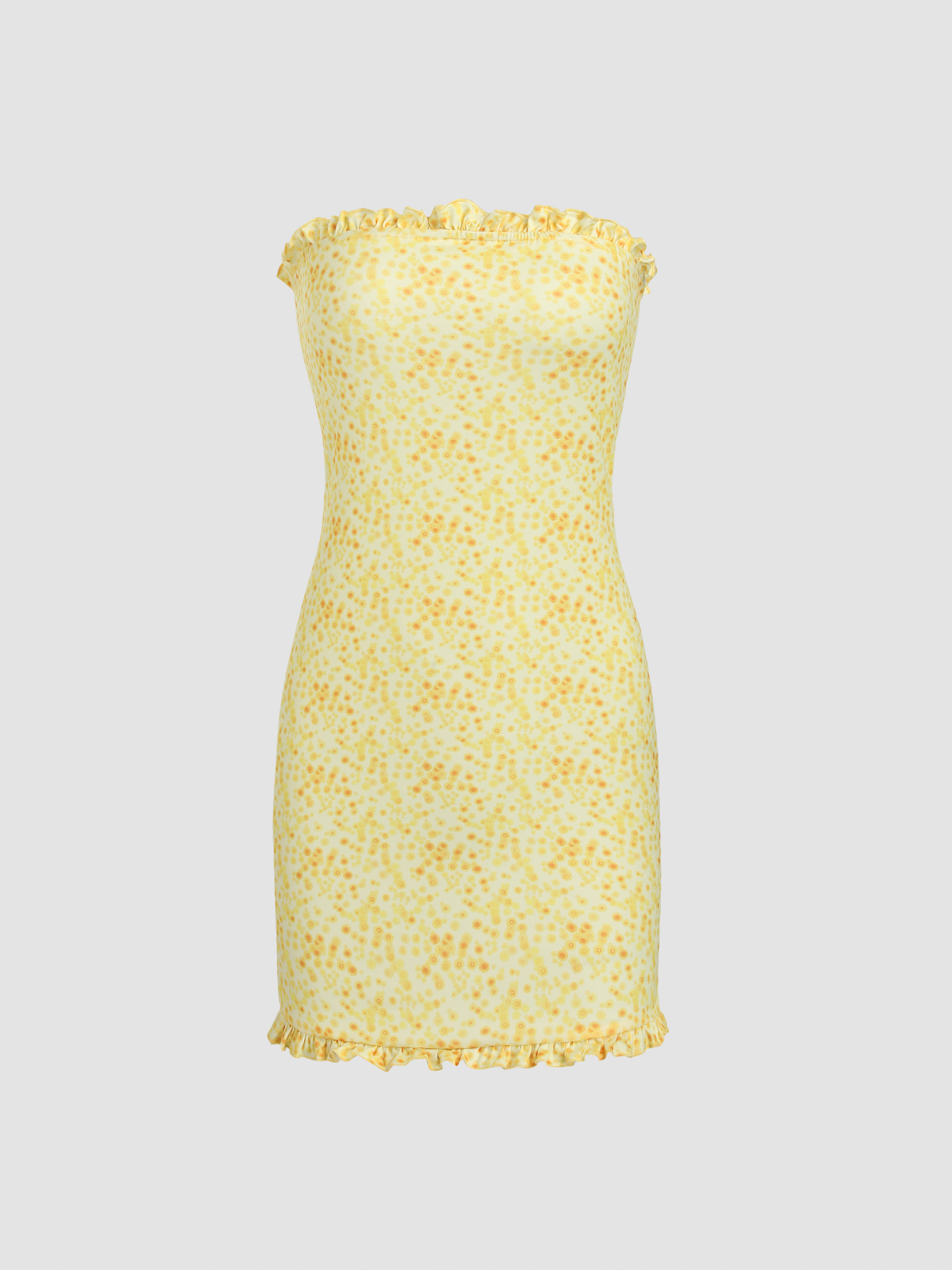 Floral Ruffle Hem Bodycon Dress - Cider Floral Ruffle Hem Bodycon Dress - Cider