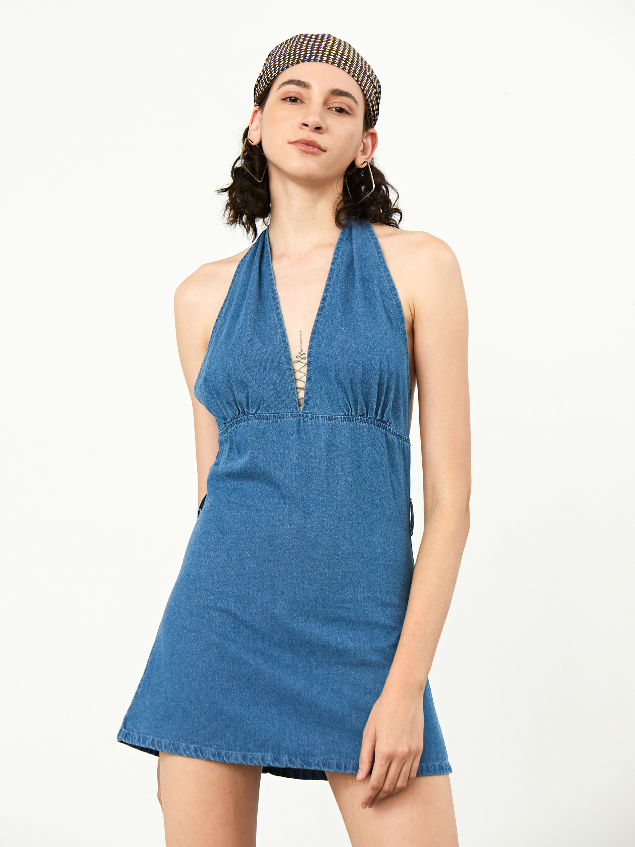 Feeling Confident Denim Halter Dress Cider