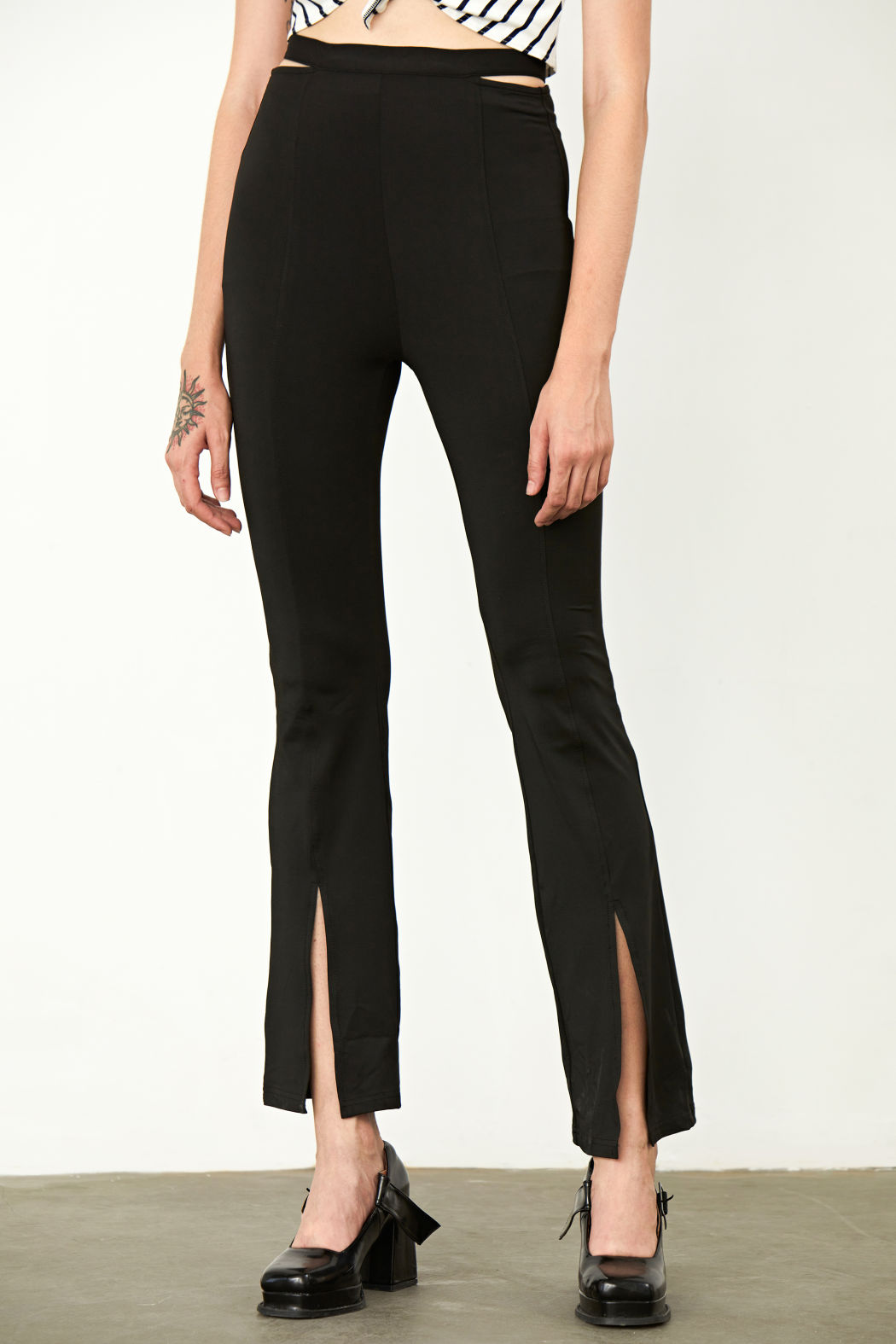 Cut Out Slit Flared Trousers