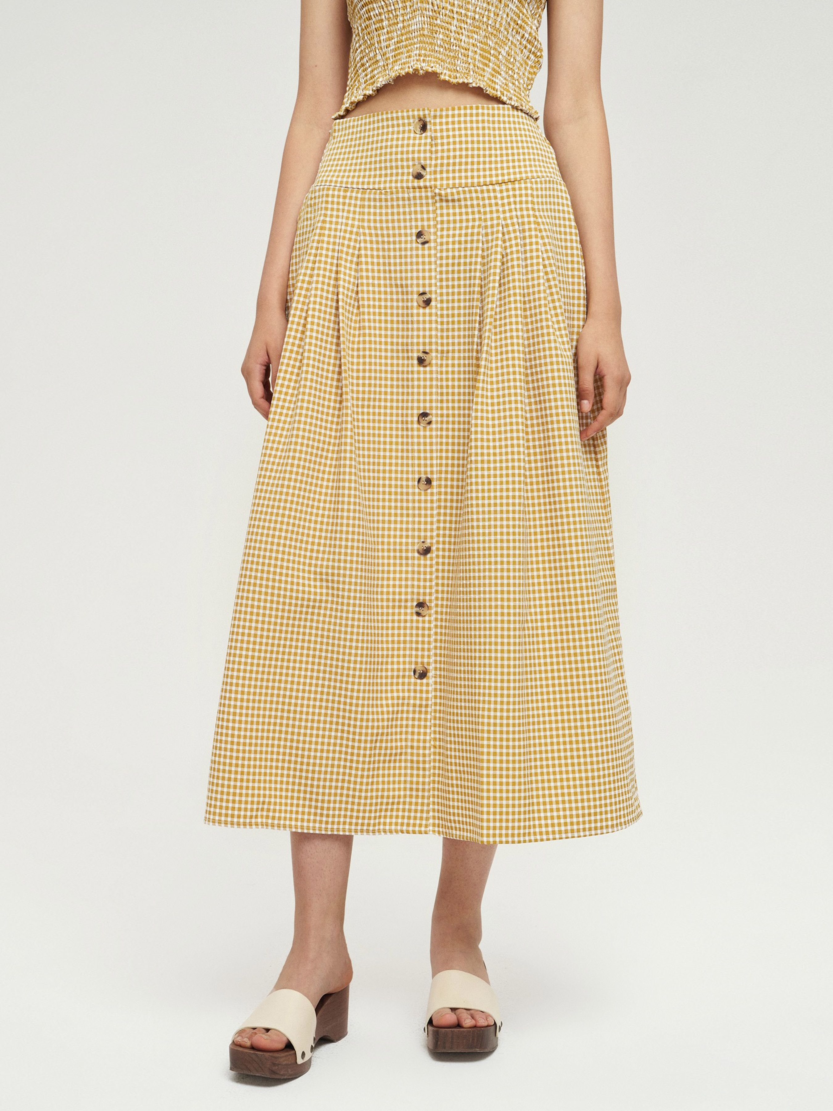 Yellow Check Long Skirt Cider
