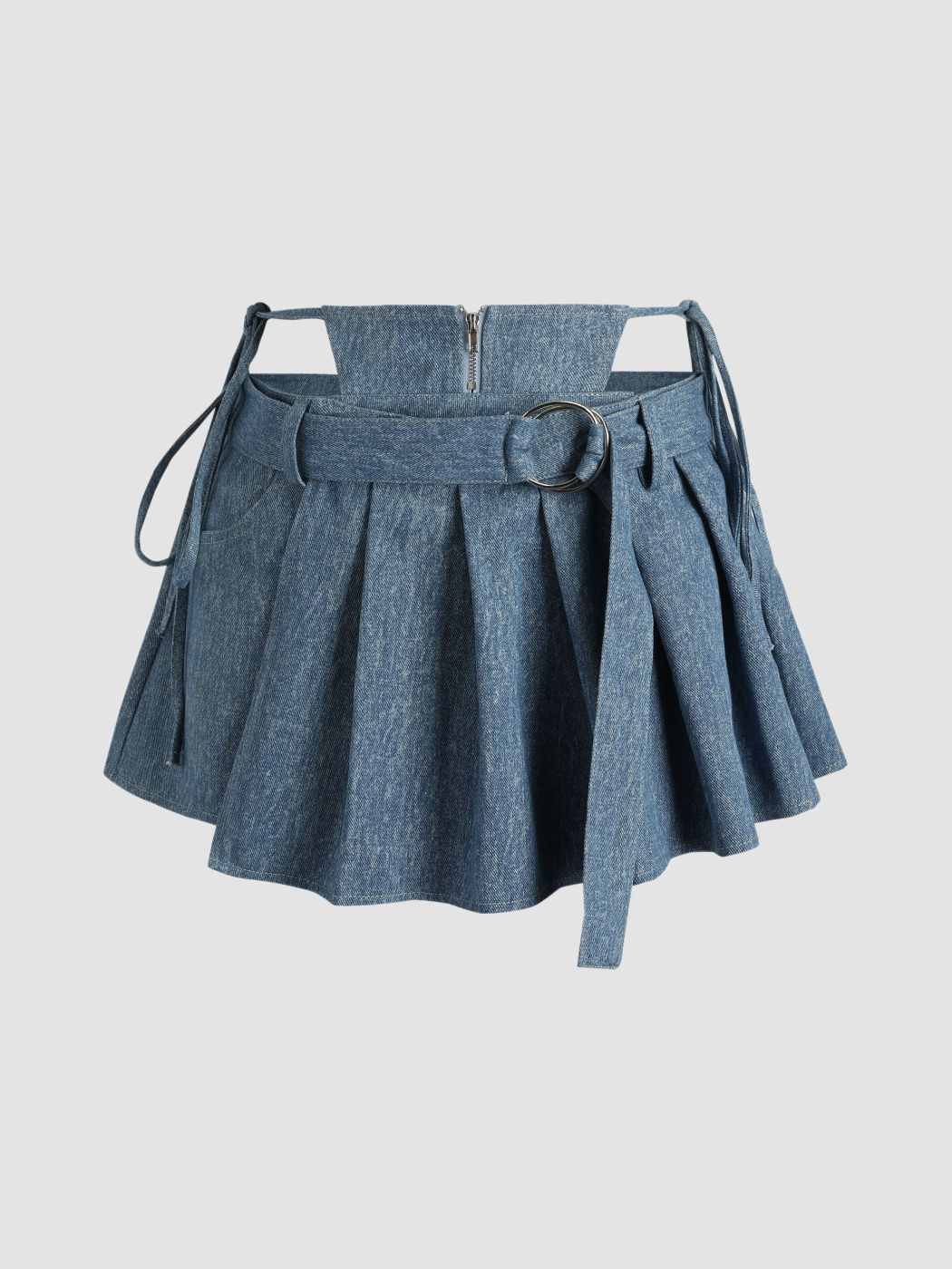 Cut Out Denim Pleated Skirt - Cider