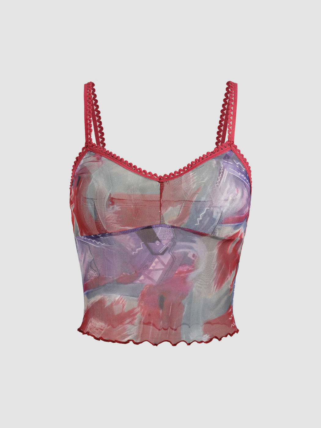 Cami-Oberteil aus Netzstoff mit Batikmuster