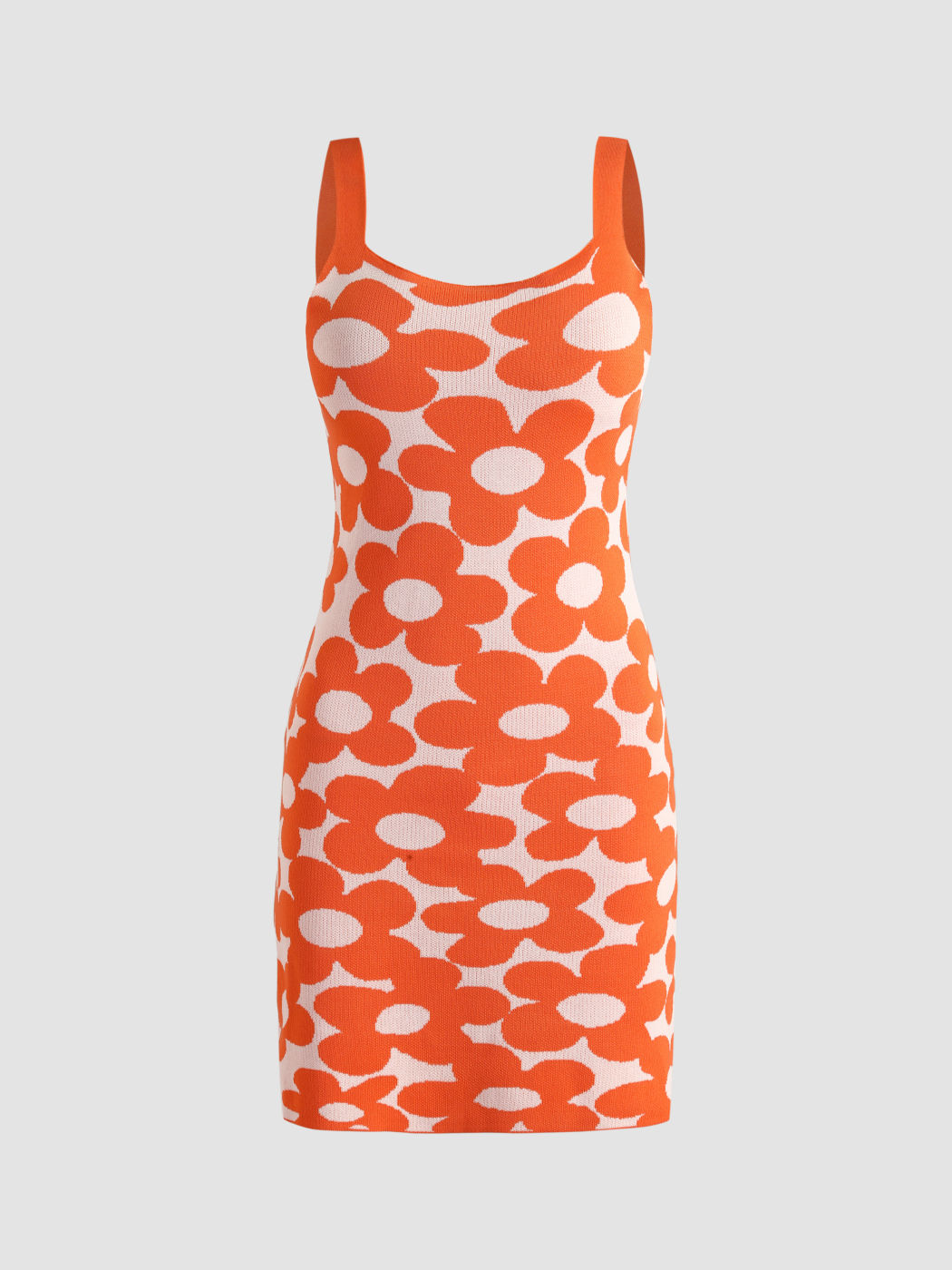 Orangefarbenes, figurbetontes Kleid mit Blumendruck