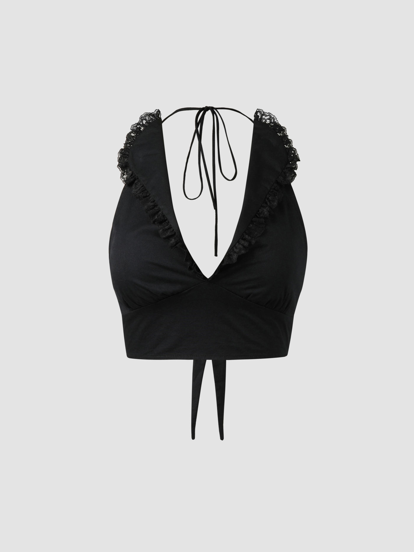 Black Lace Trimmed V-neck Top