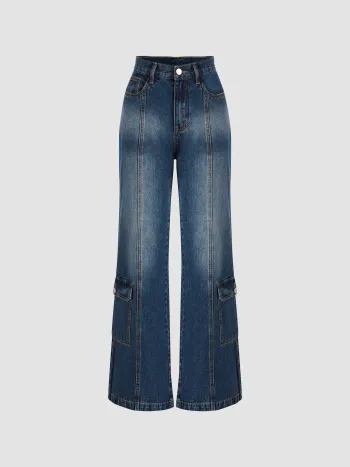 High Rise Seitentaschen Gerade Jeans