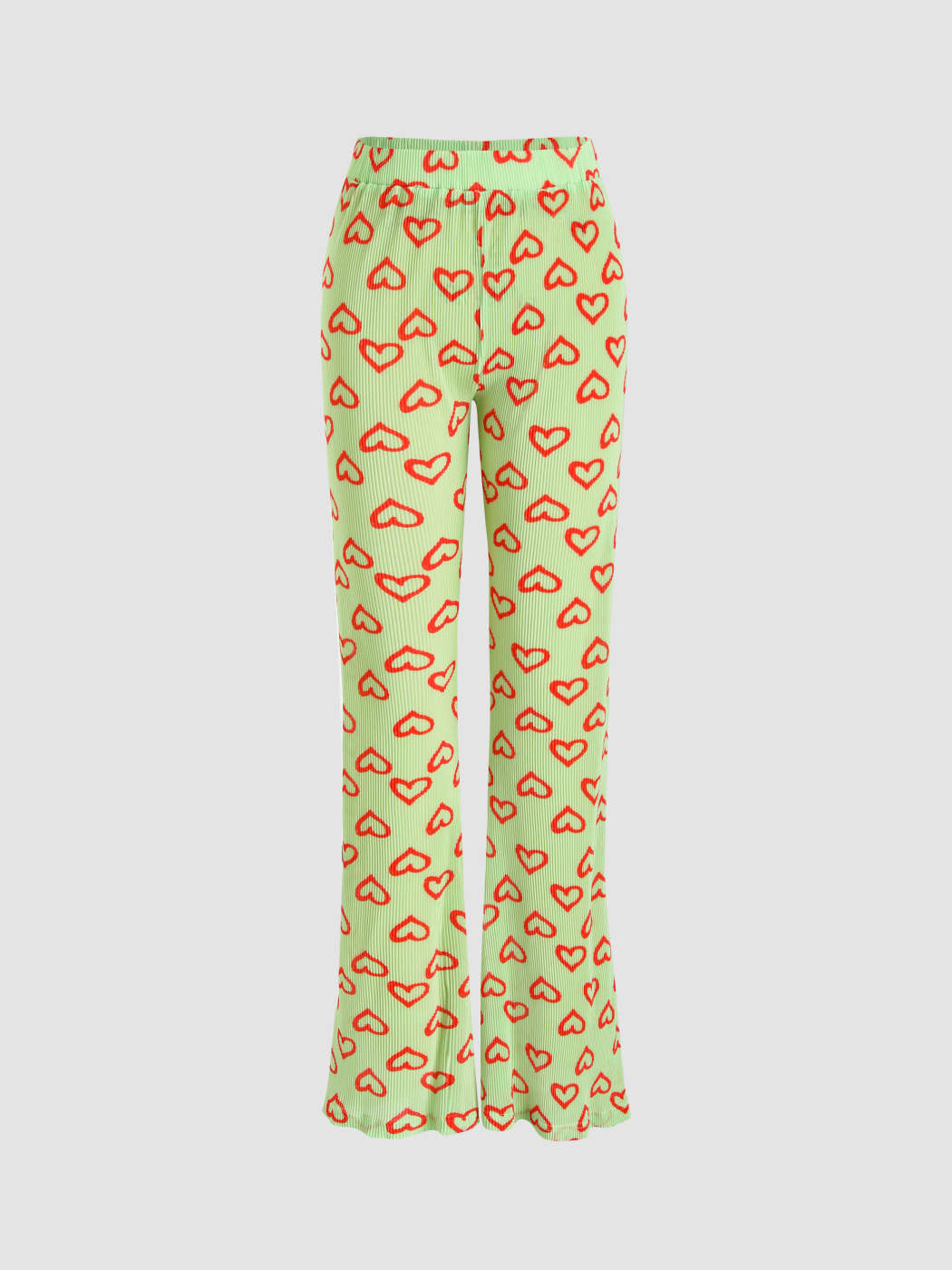 Cute Heart Pattern Flared Trousers - Cider