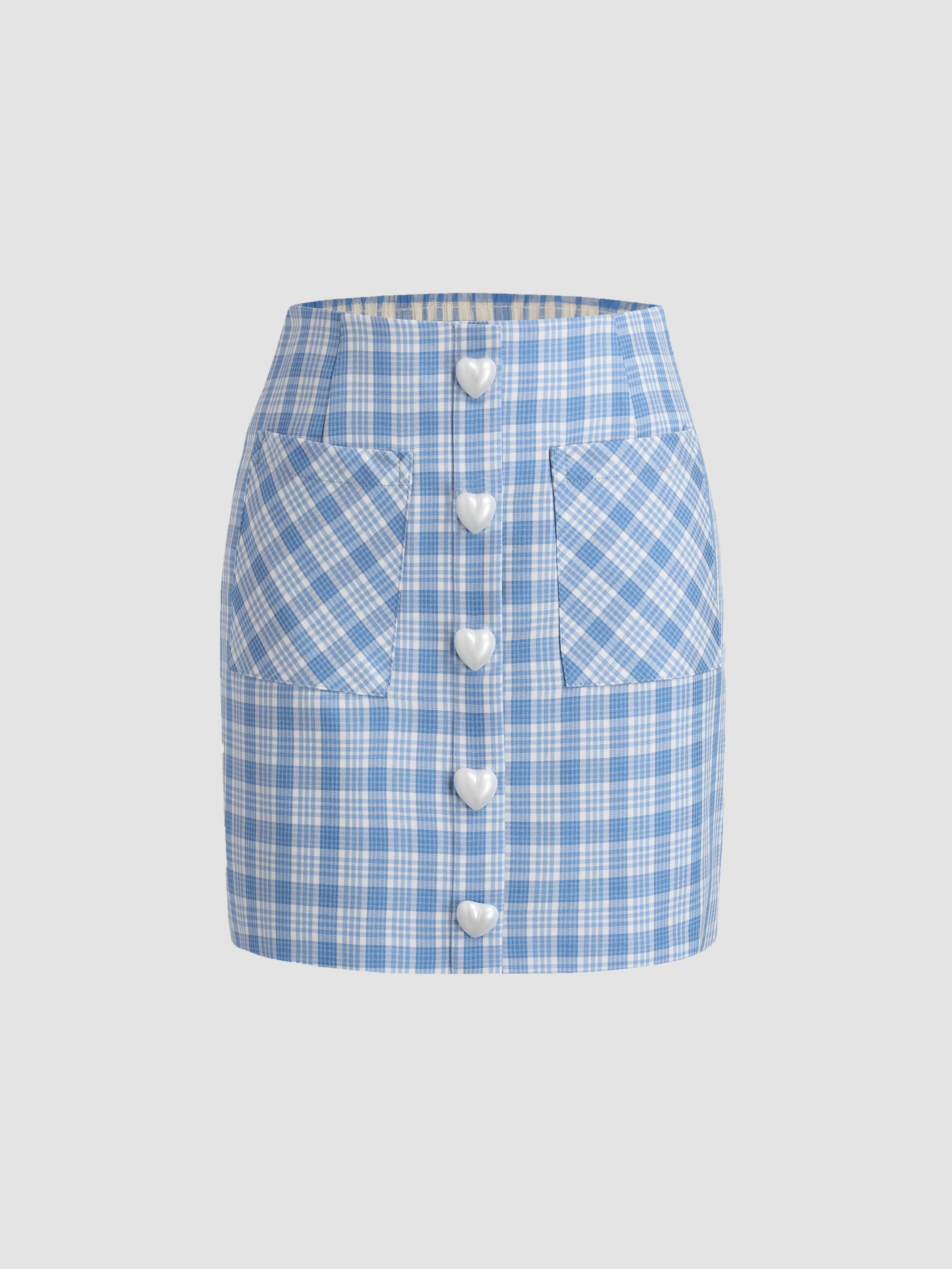 Blue Plaid Heart Button Skirt Cider