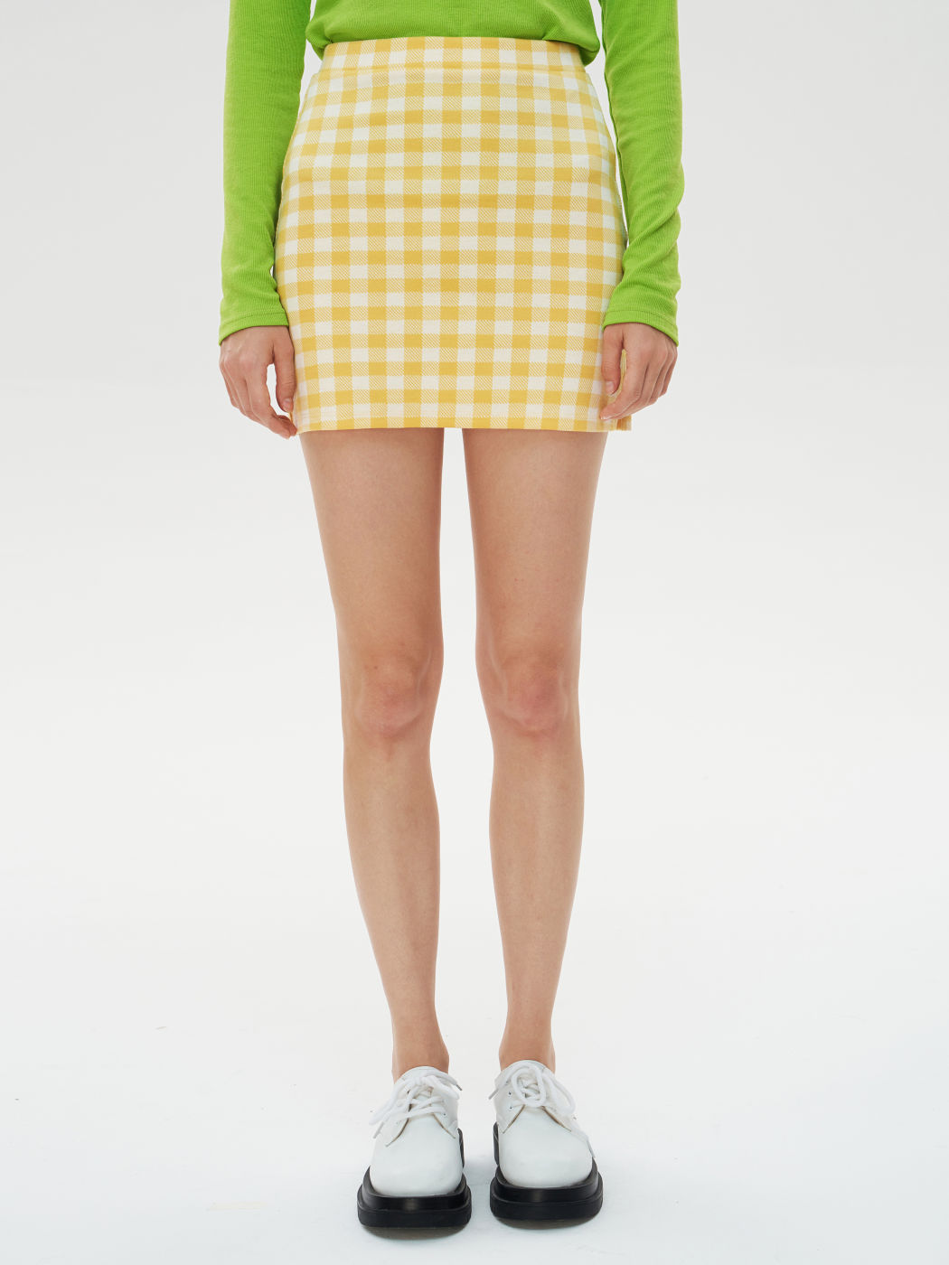 Yellow Plaid Knit Skirt