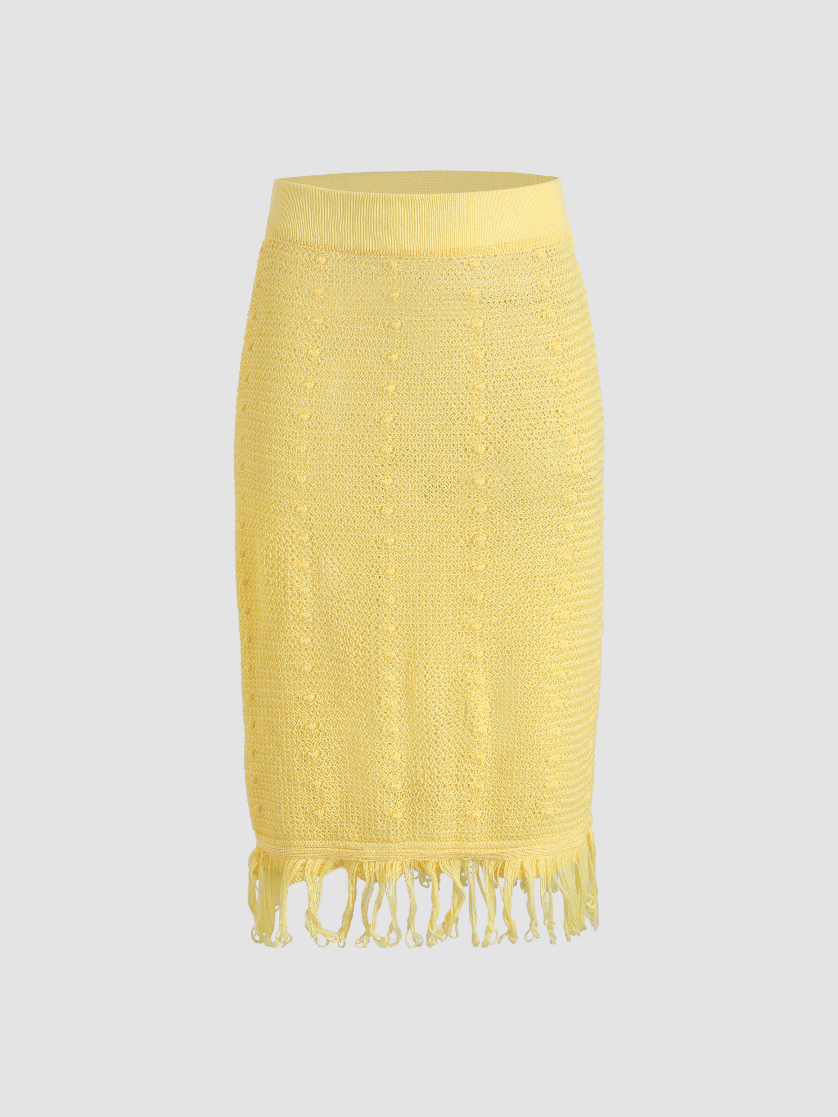 Yellow Knitted Midi Skirt Cider