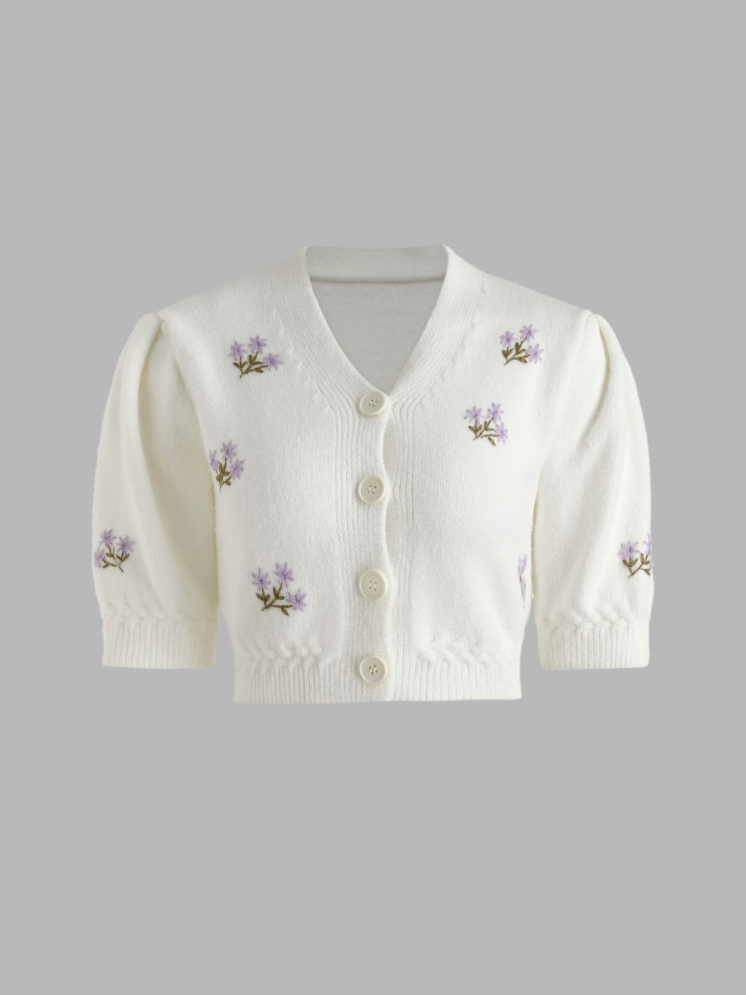 Ditsy Pattern Puff Sleeve Knit Top