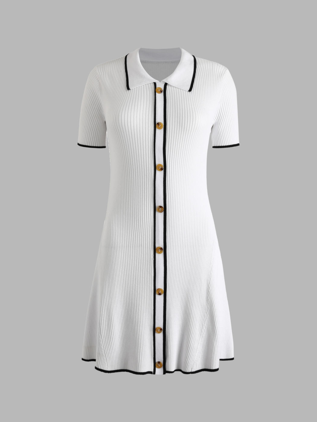 Schwarz-weißes Strick-Minikleid mit Knöpfen
