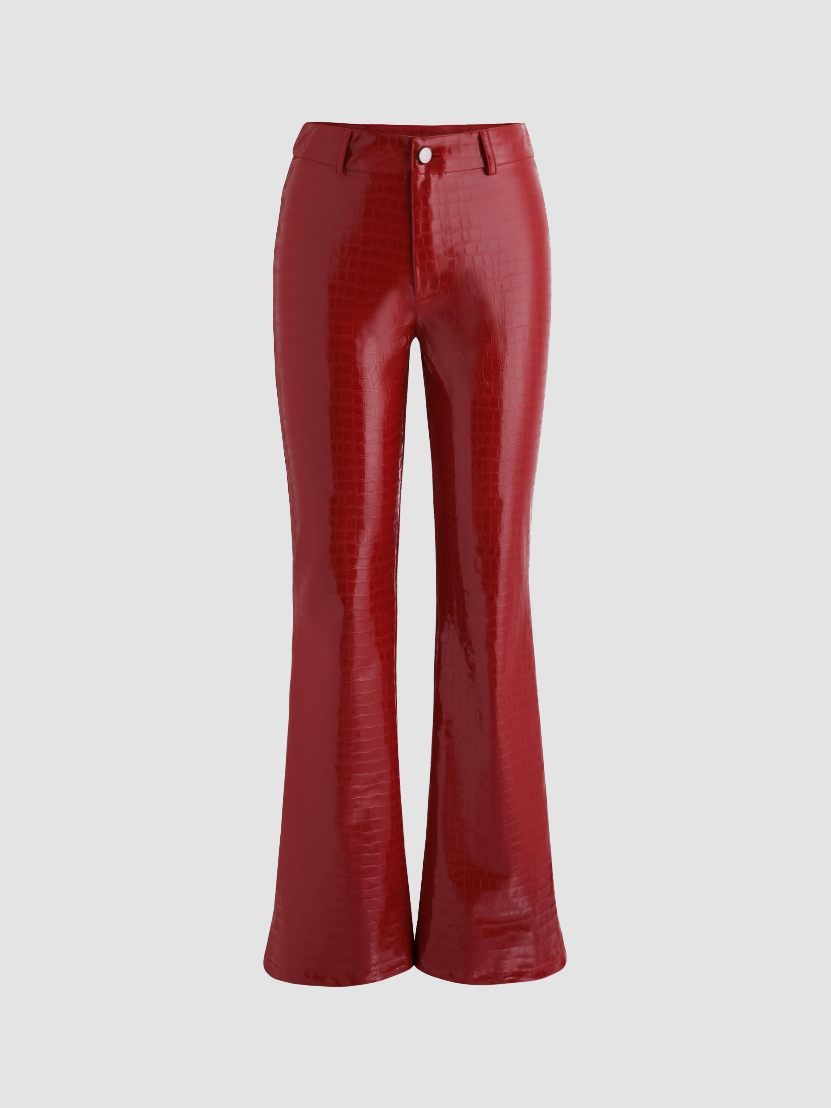 Cherry Red Faux Leather Skinny Flare Pants