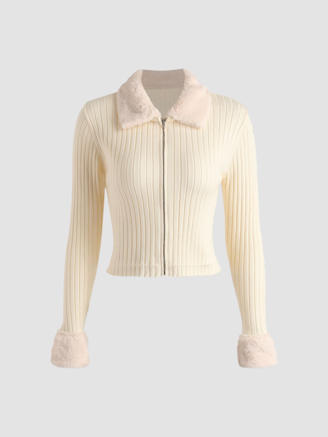  Einfach Perfekt Kunstpelzbesatz Strickjacke