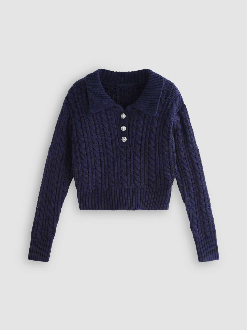 Navy Cable-Knit Cropped Cardigan