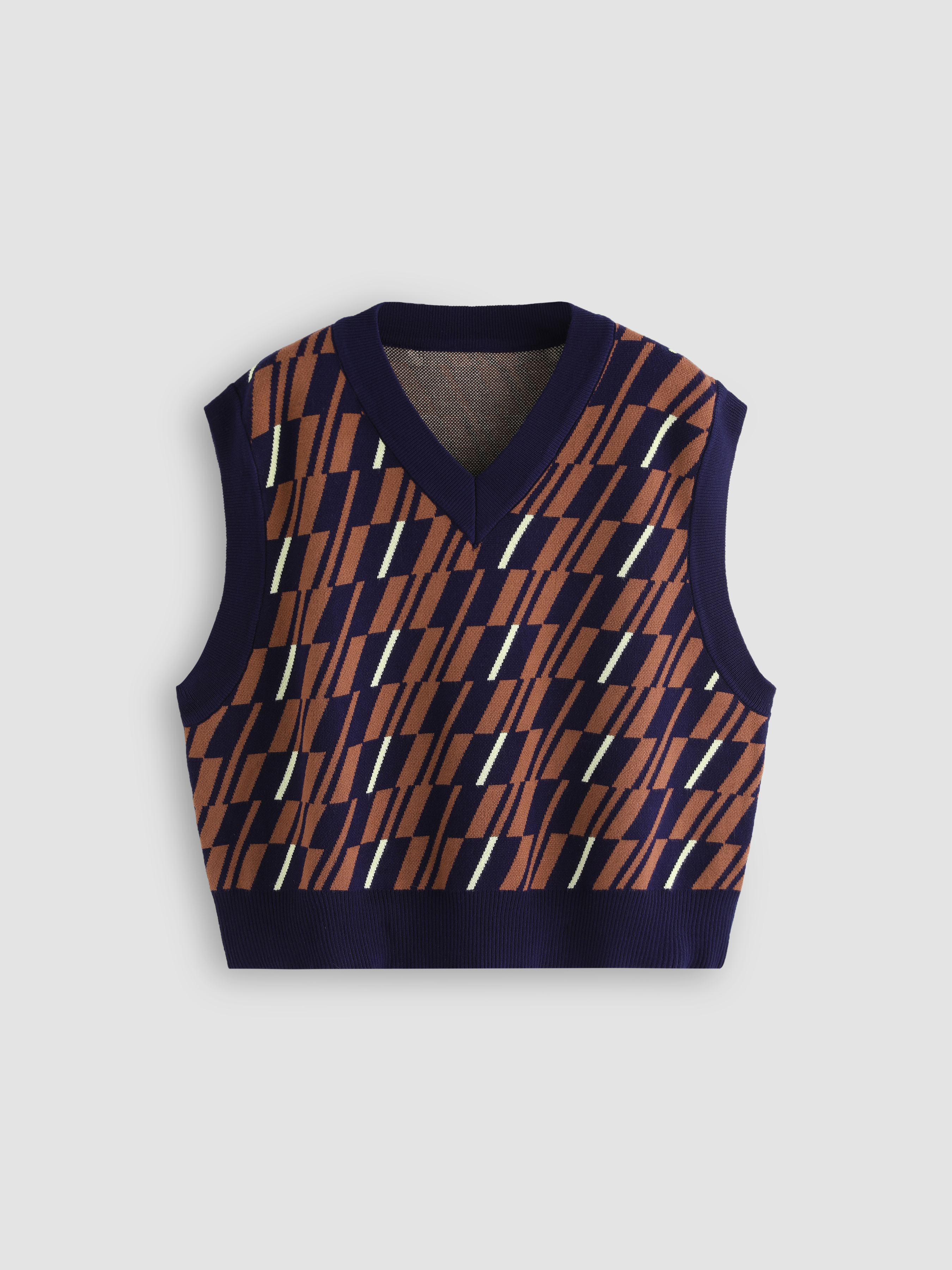 Geometric Pattern Contrast Knit Vest