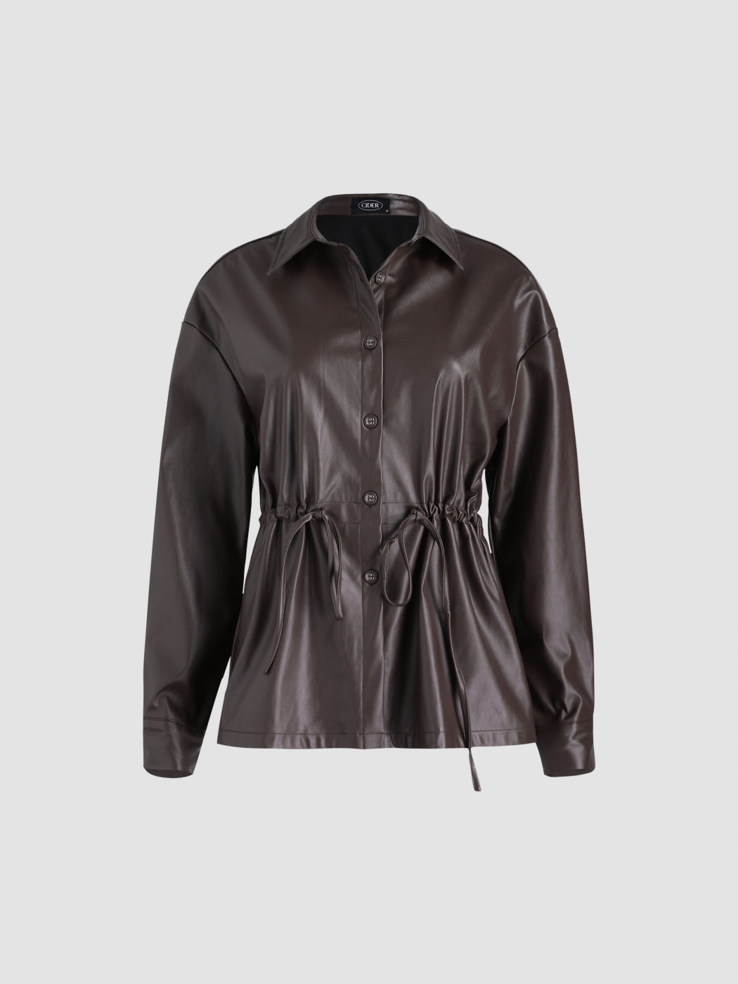 Waist Pull-up Faux Leather Shirt Jacket