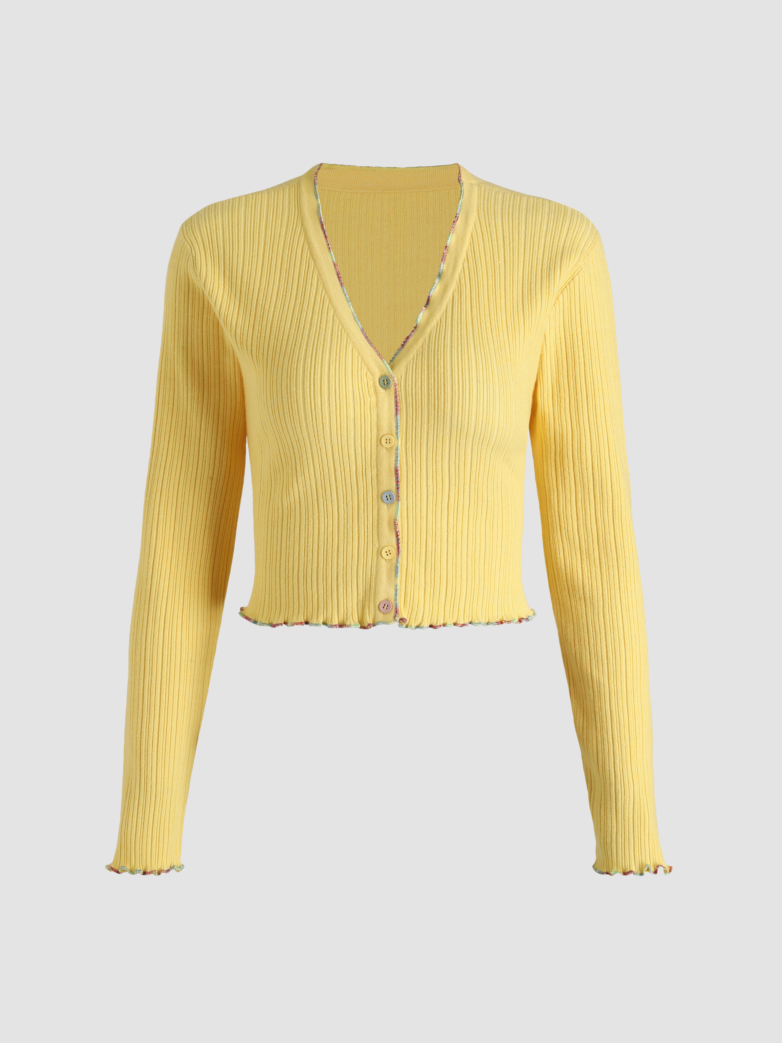 Yellow Colorful Button Cardigan - Cider