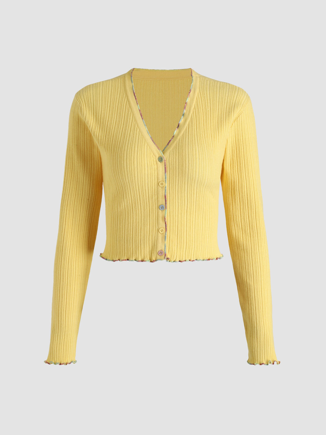 Gelbe bunte Strickjacke mit Knöpfen