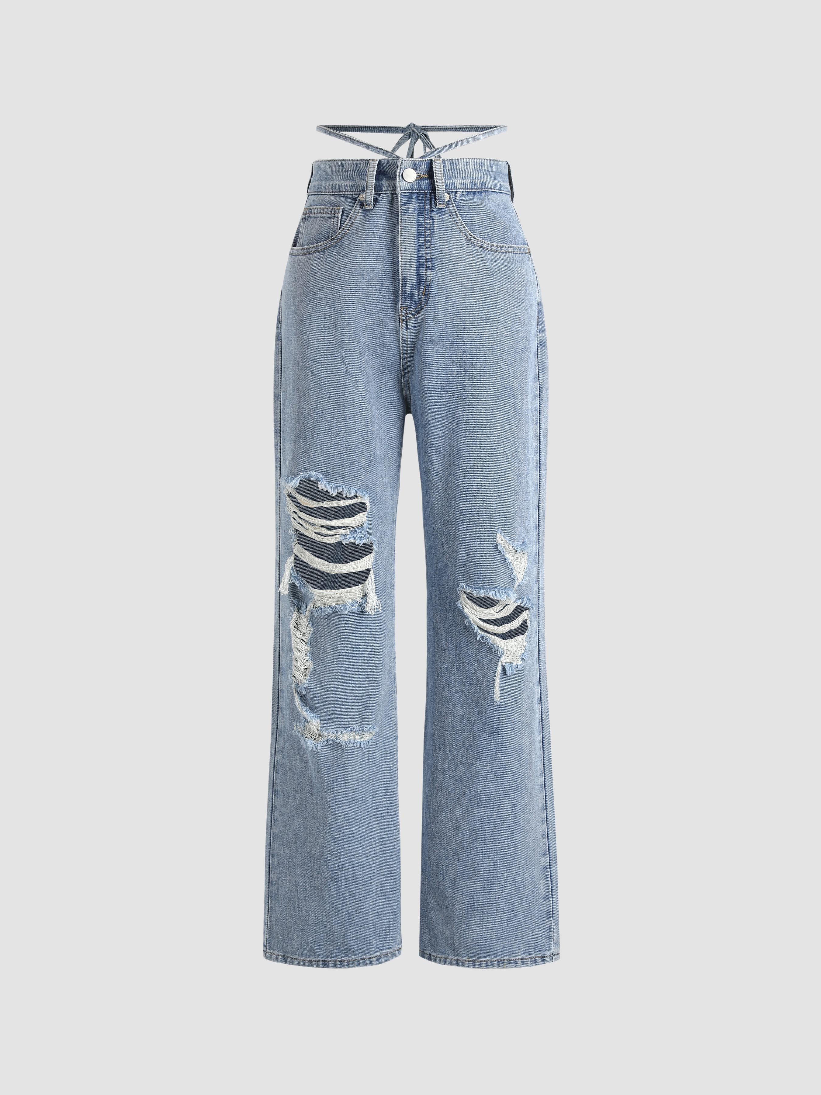 Waist Tie Ripped Jeans Cider