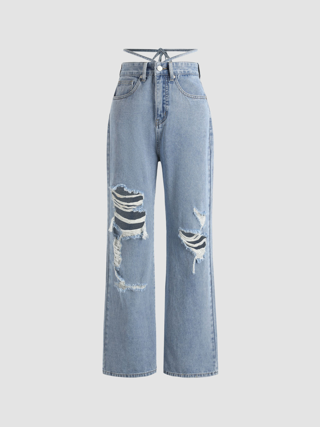 Waist Tie Ripped Jeans