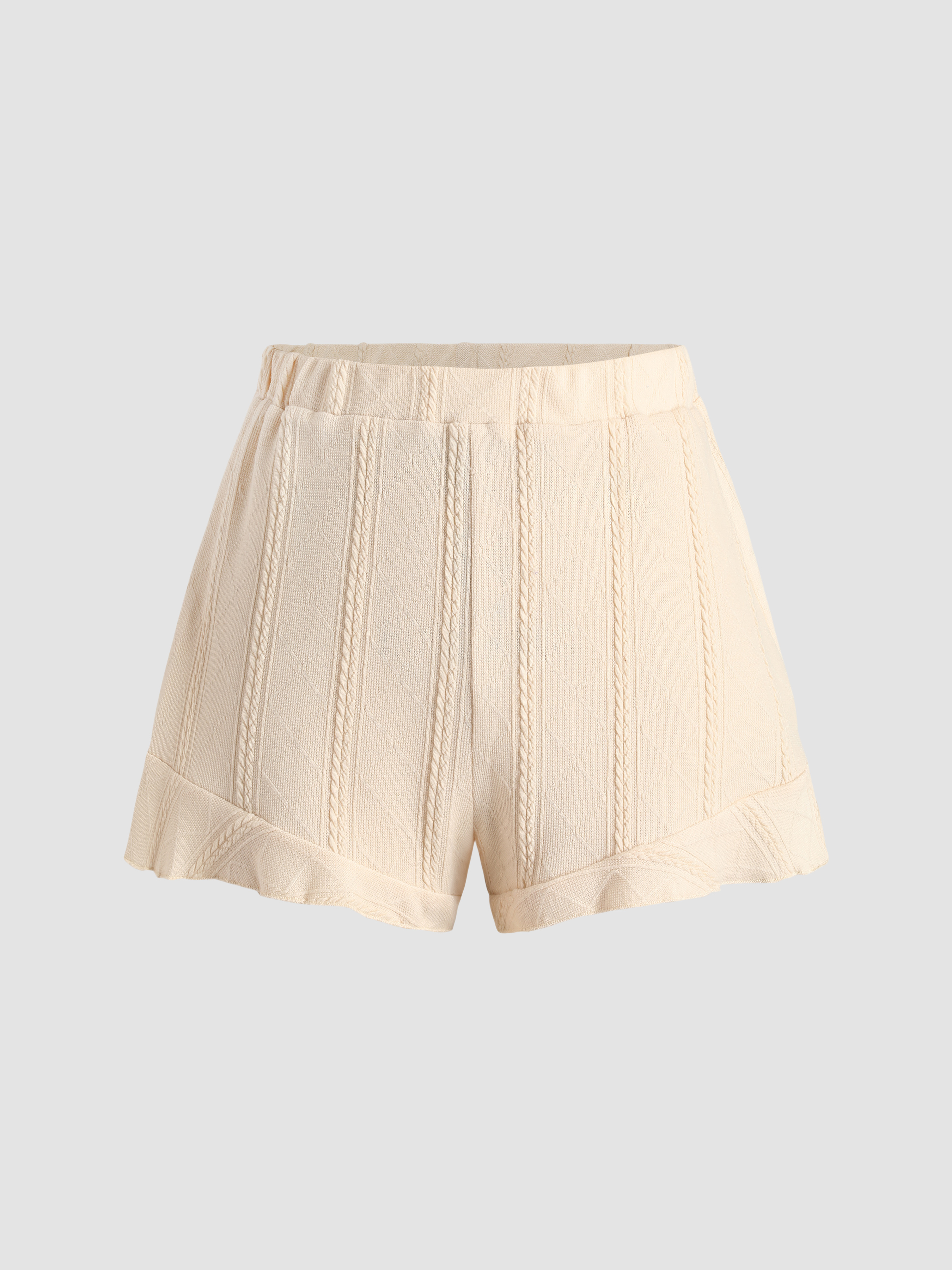 Beige Knit Mini Shorts - Cider