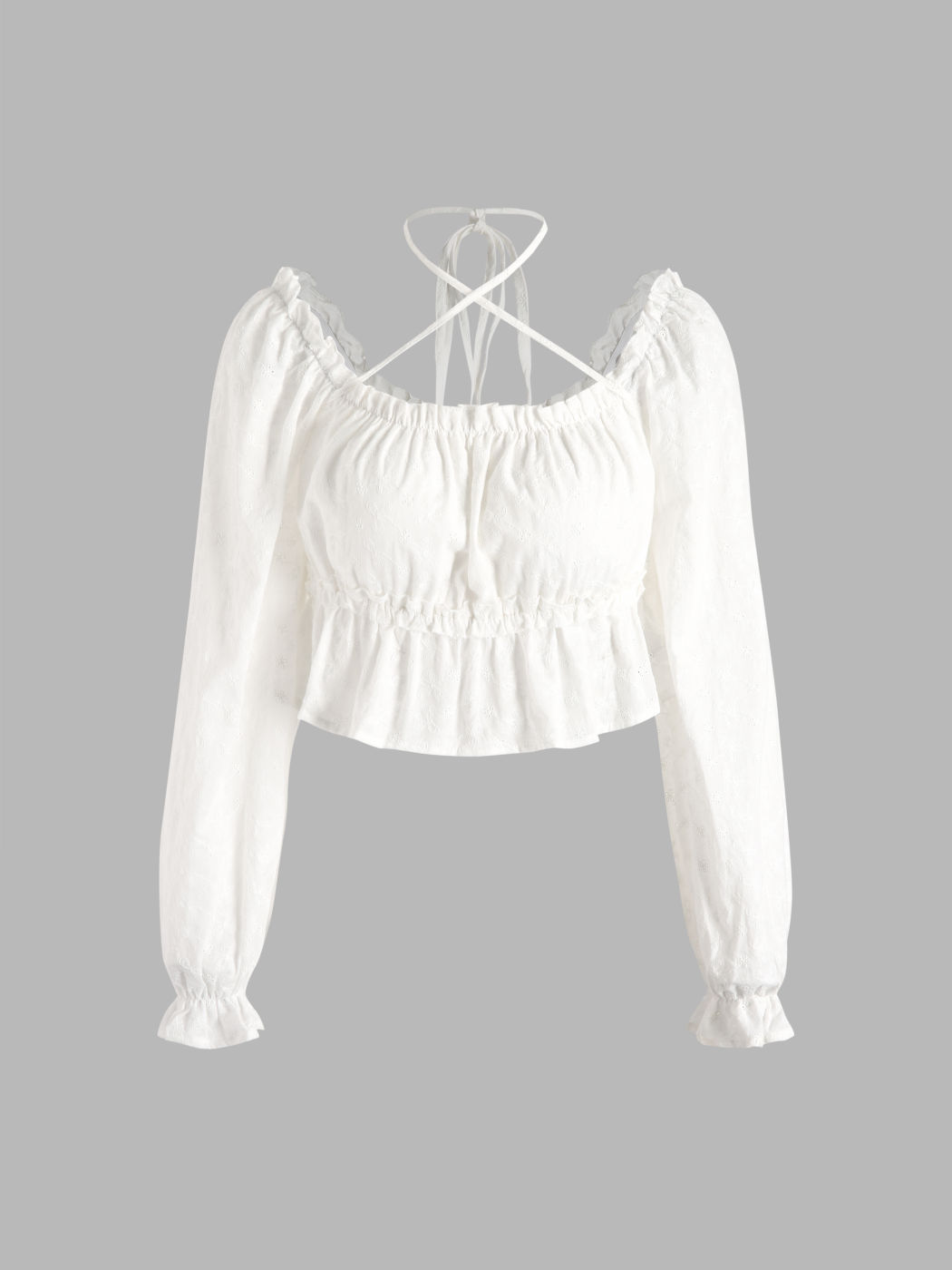 Neckholder-Bluse mit Rüschen