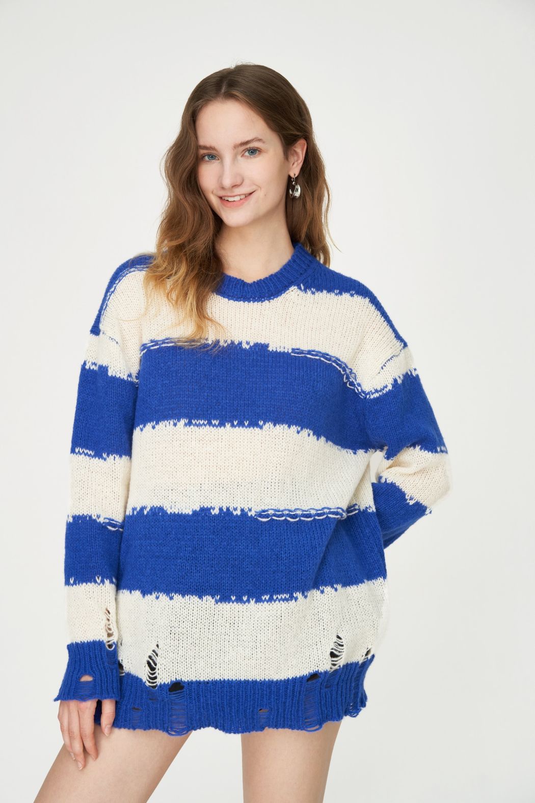 Blue&White Ripped Sweater