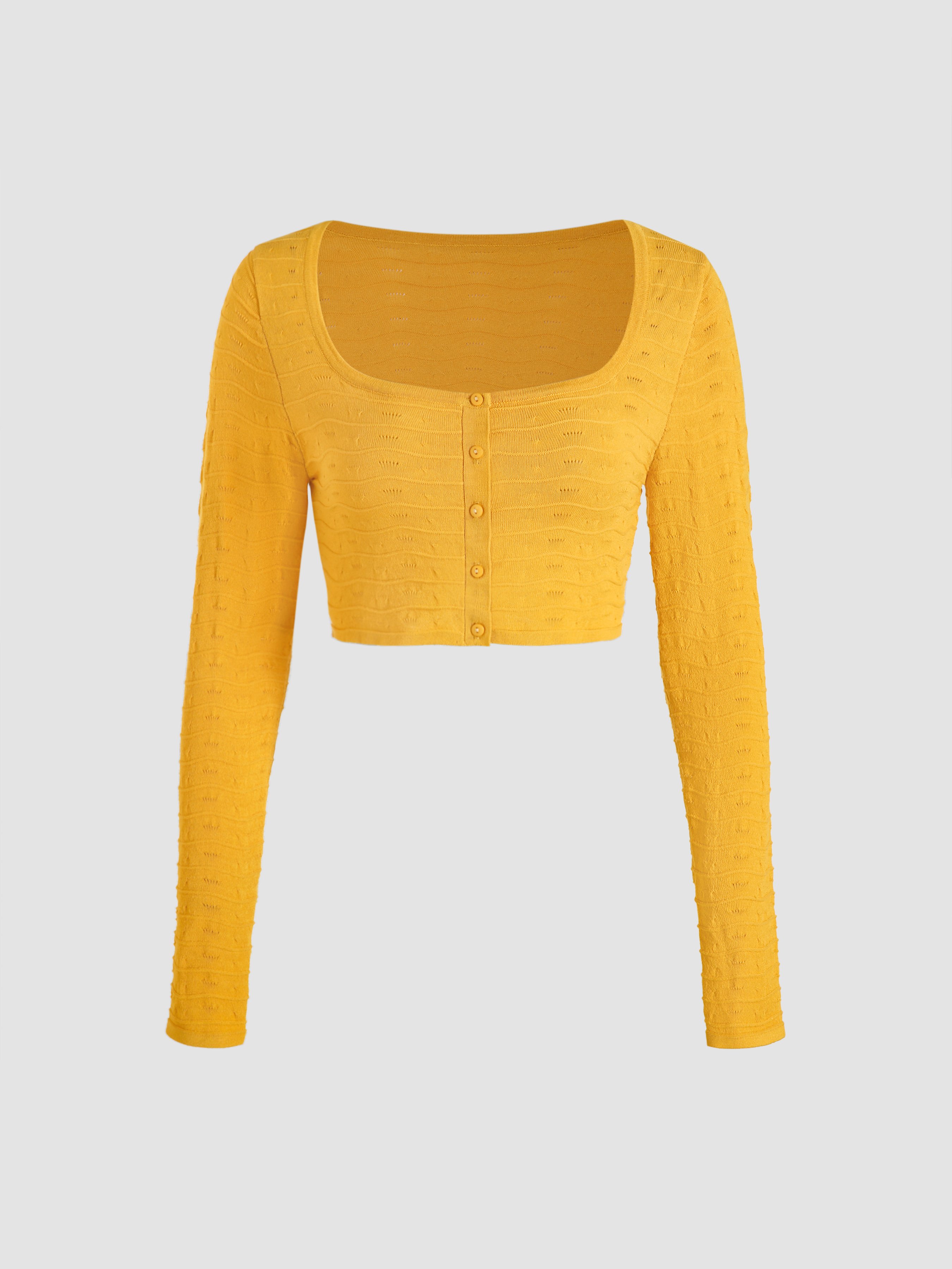 yellow button crop top
