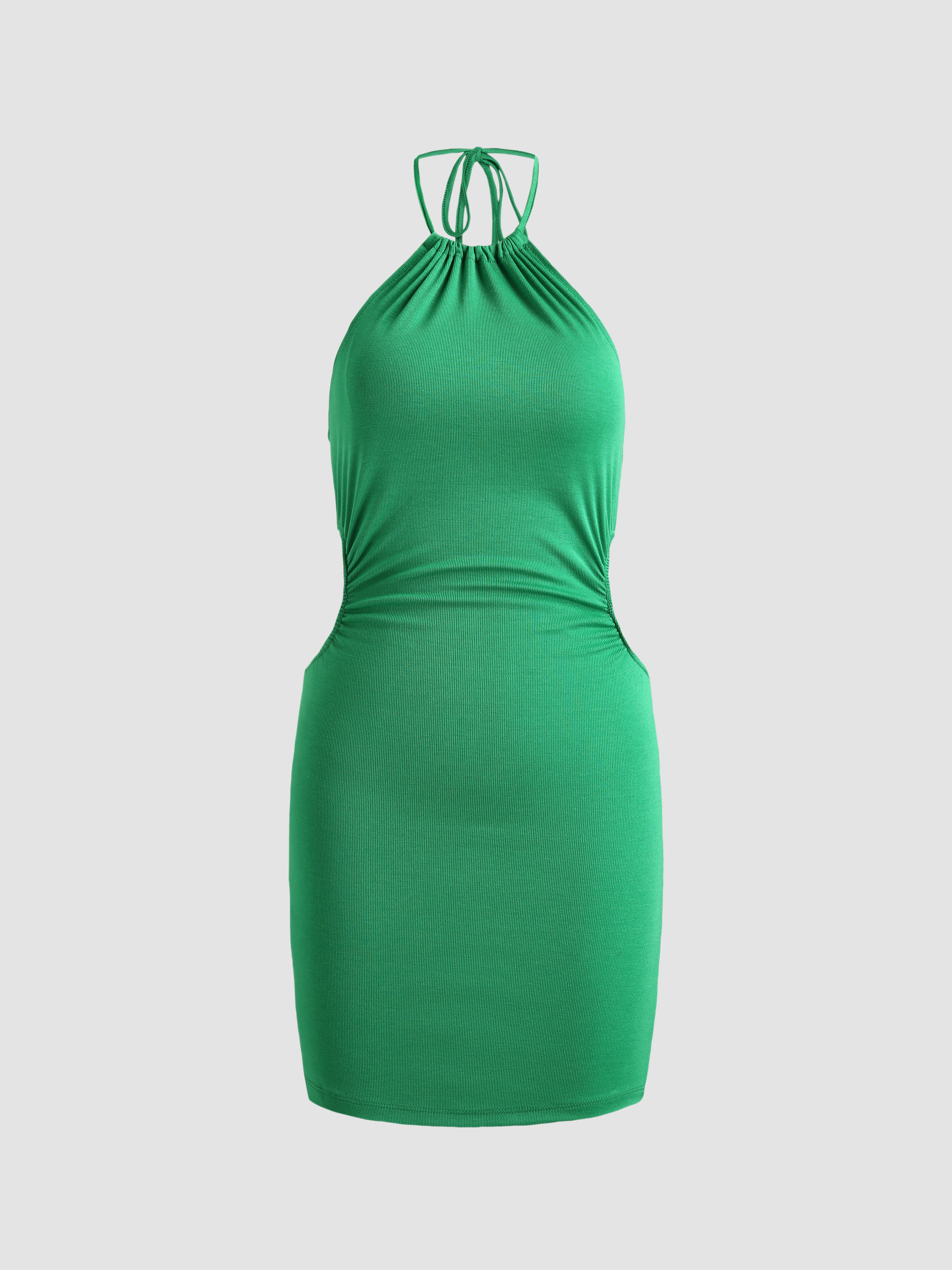 Vestidos máximos de chiffon estilo halter con hombros descubiertos Verde Oliva